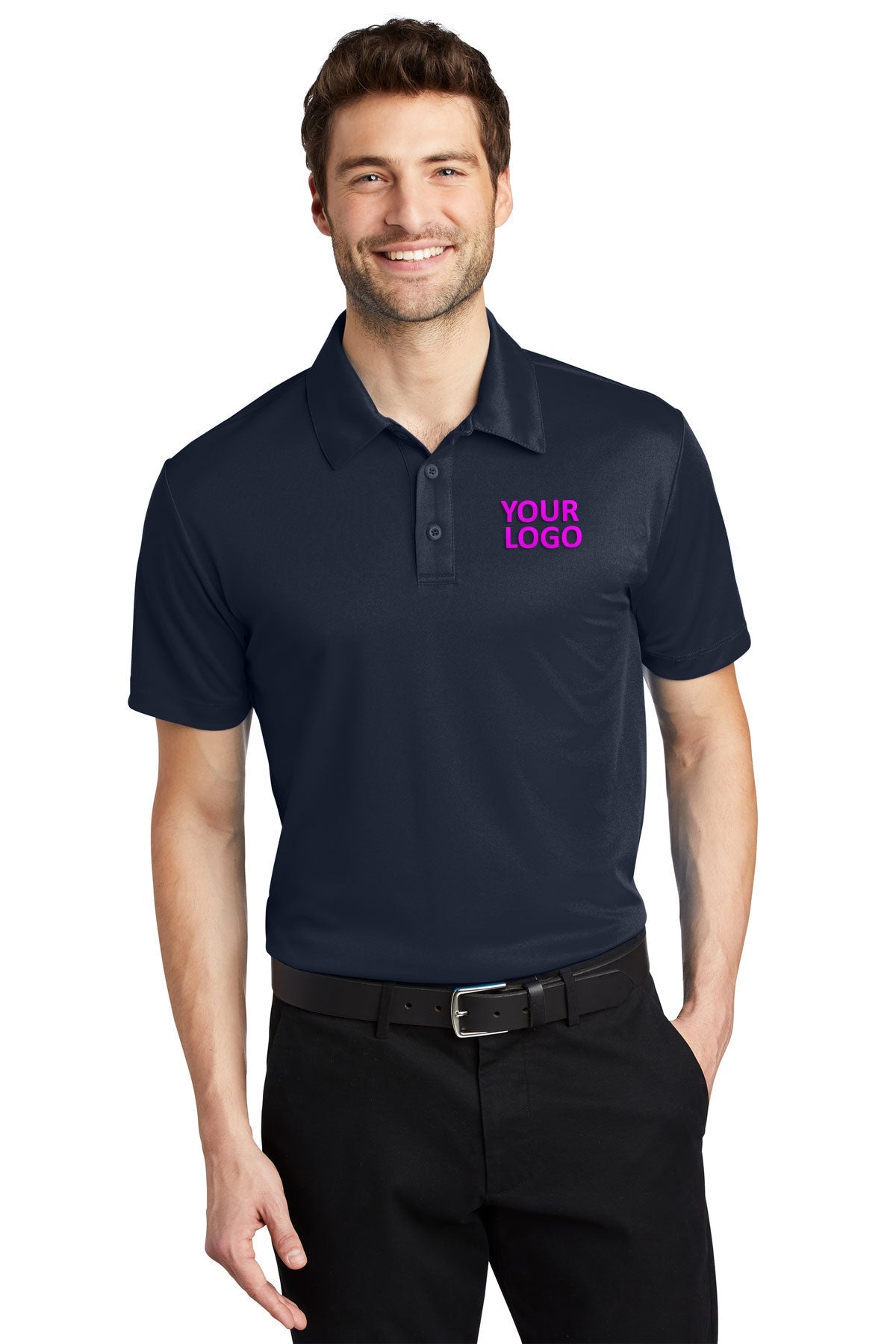 Port Authority Silk Touch Branded Performance Polos, Navy