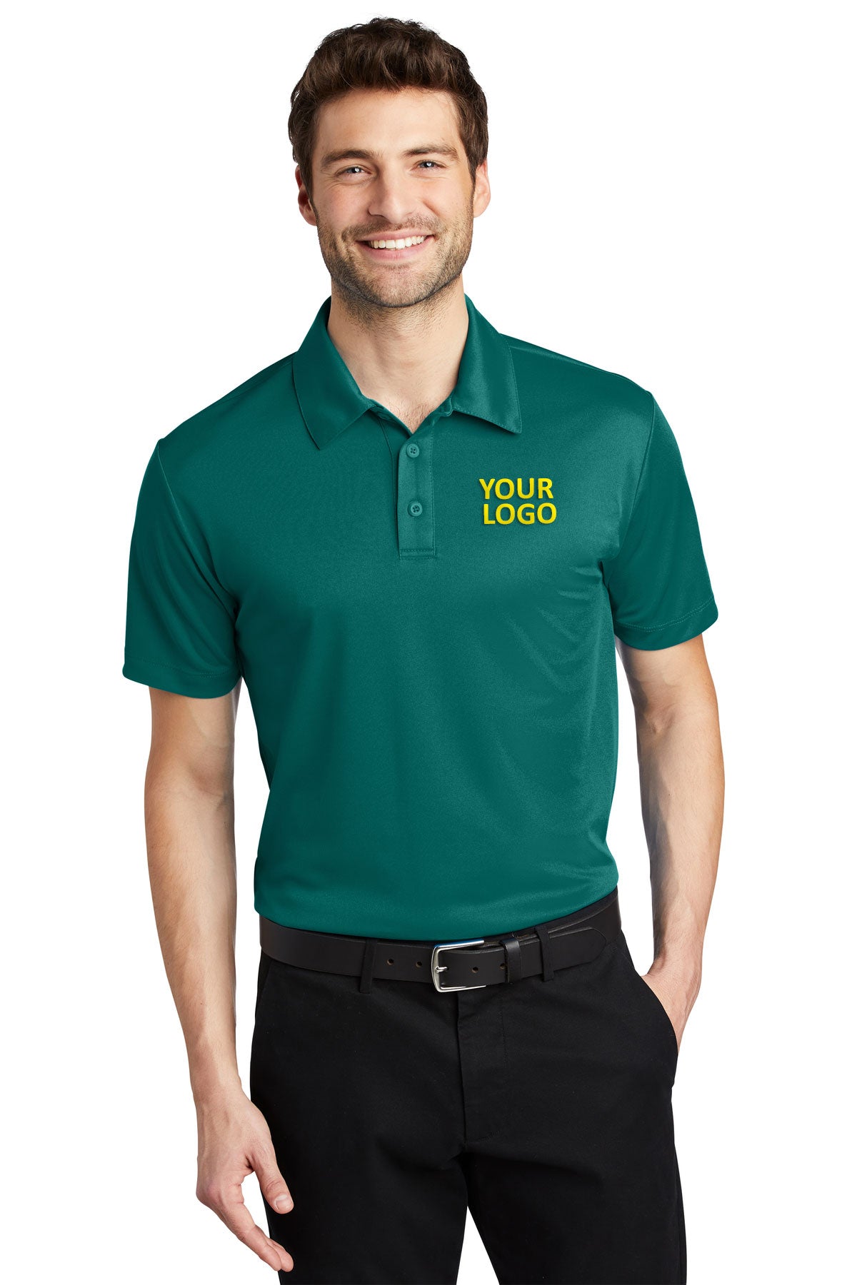 Port Authority Silk Touch Branded Performance Polos, Teal Green