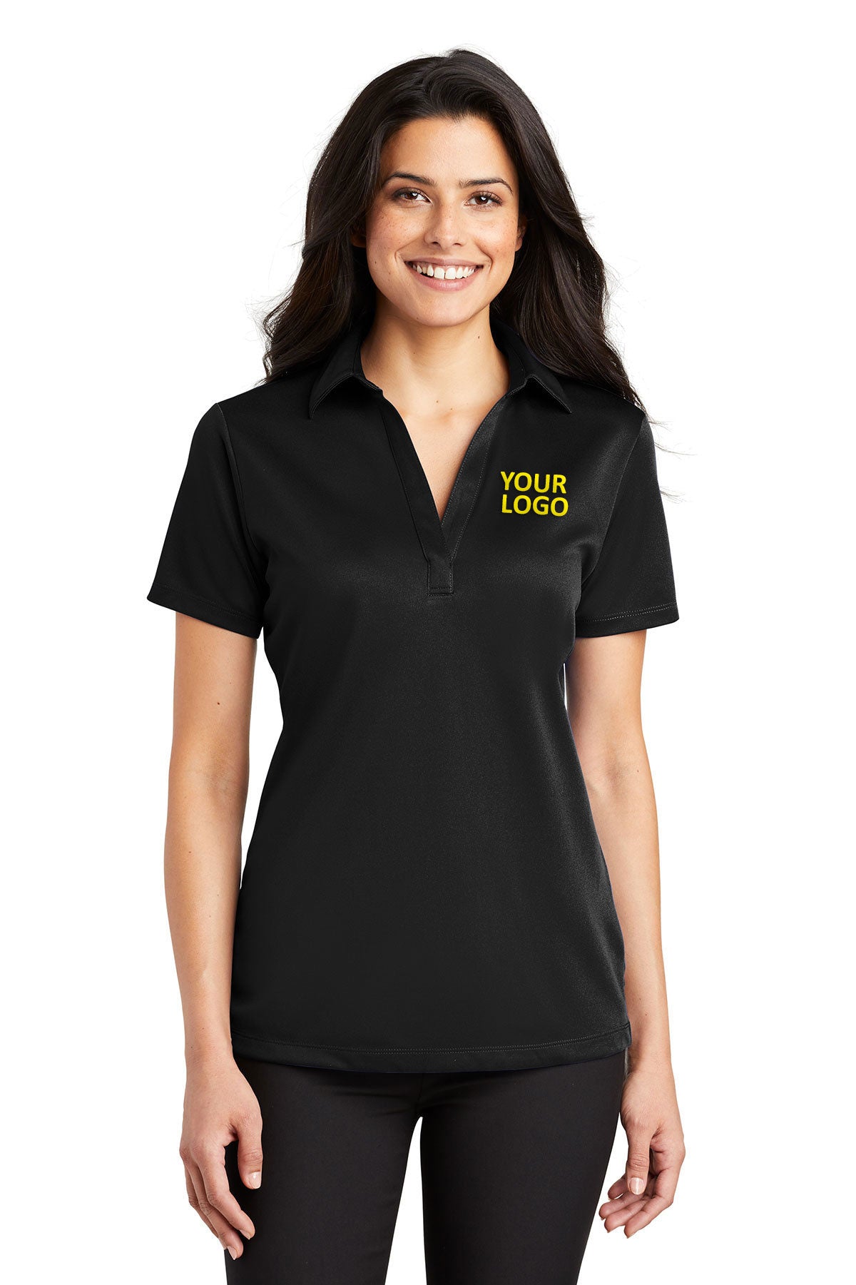 Port Authority Ladies Silk Touch Branded Performance Polos, Black [Winners Circle Group]
