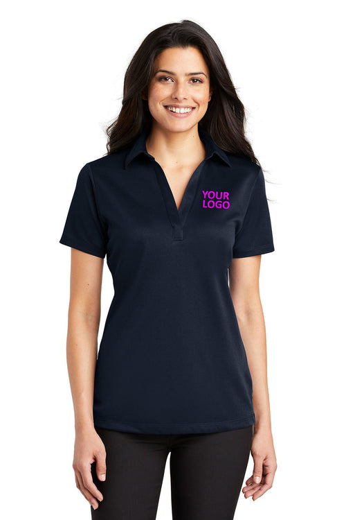 Port Authority Silk Touch Branded Performance Polos, Navy