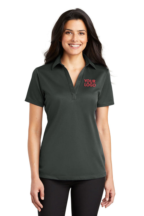 Port Authority Silk Touch Branded Performance Polos, Steel Grey