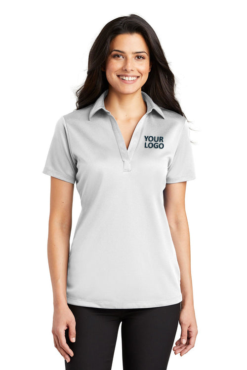 Port Authority Silk Touch Branded Performance Polos, White