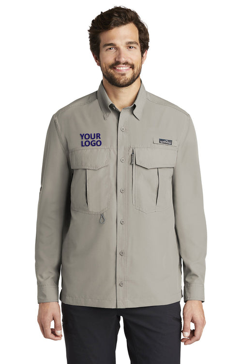 Eddie Bauer Short Sleeve Performance Branded Fishing Shirts, Driftwood