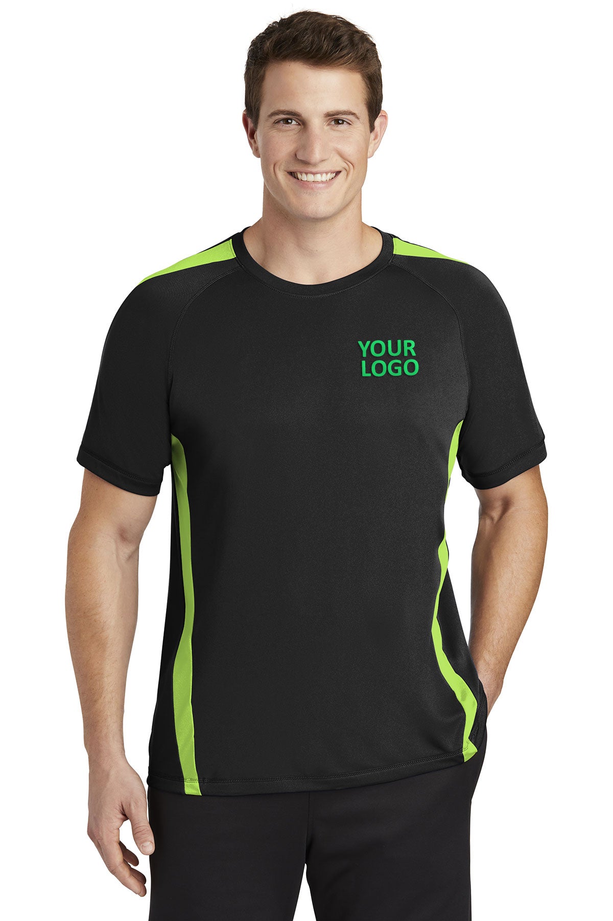 Sport-Tek Colorblock PosiCharge Branded Competitor Tee's, Black/ Lime Shock