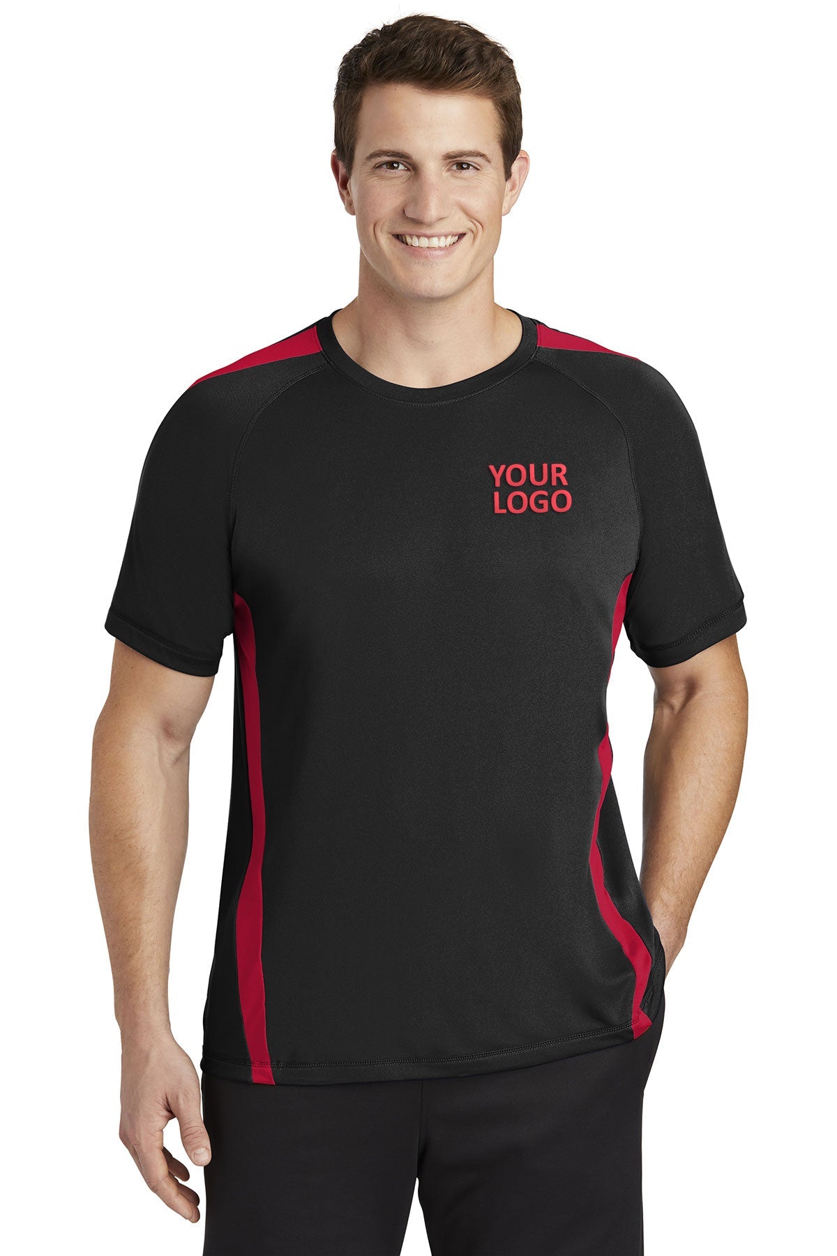 Sport-Tek Colorblock PosiCharge Branded Competitor Tee's, Black/ True Red