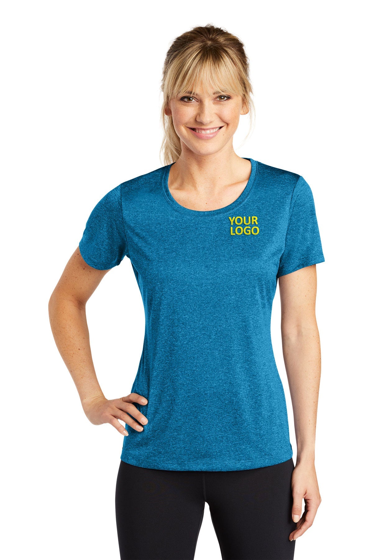 Sport-Tek Ladies Heather Contender Customized Scoop Neck Tee's, Blue Wake Heather [Kentucky United Methodist Children's Homes]