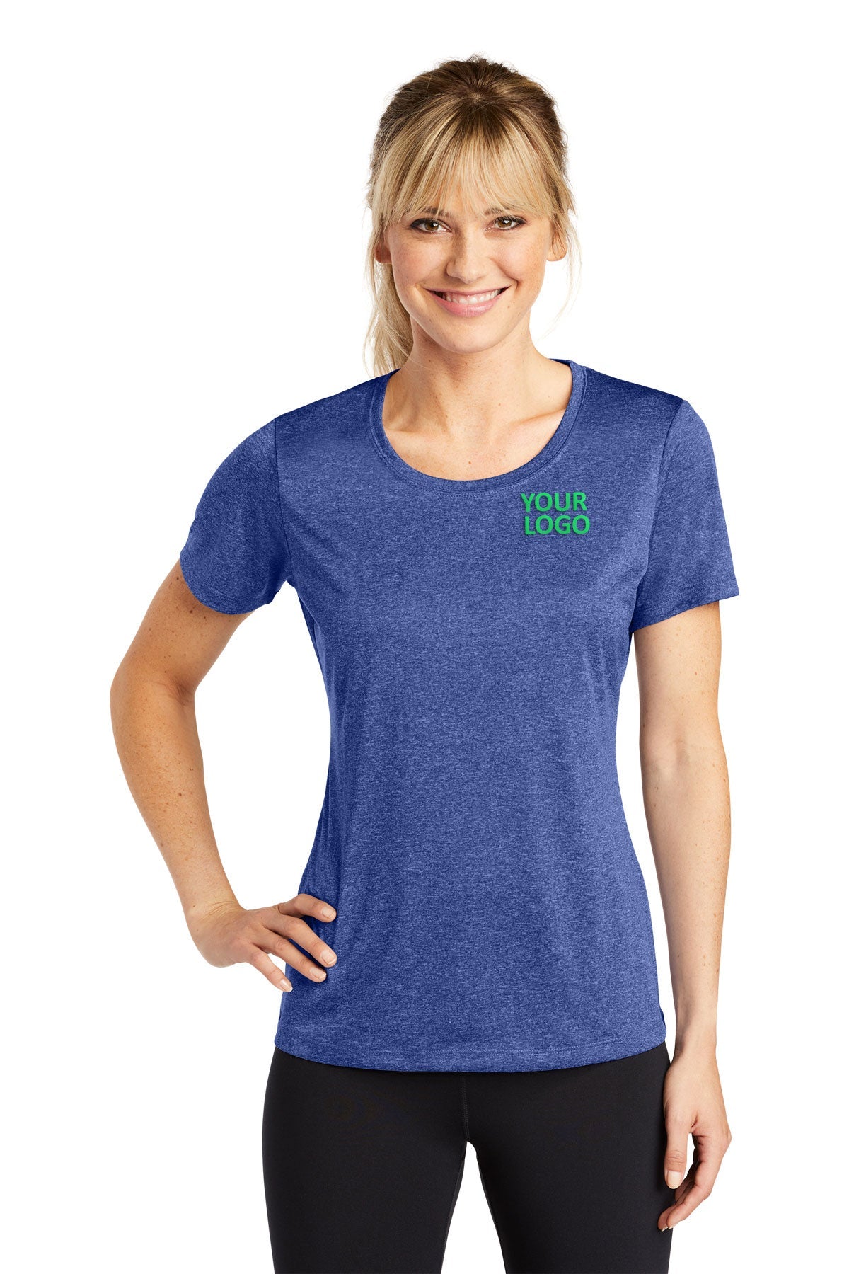 Sport-Tek Ladies Heather Contender Customized Scoop Neck Tee's, Cobalt Heather