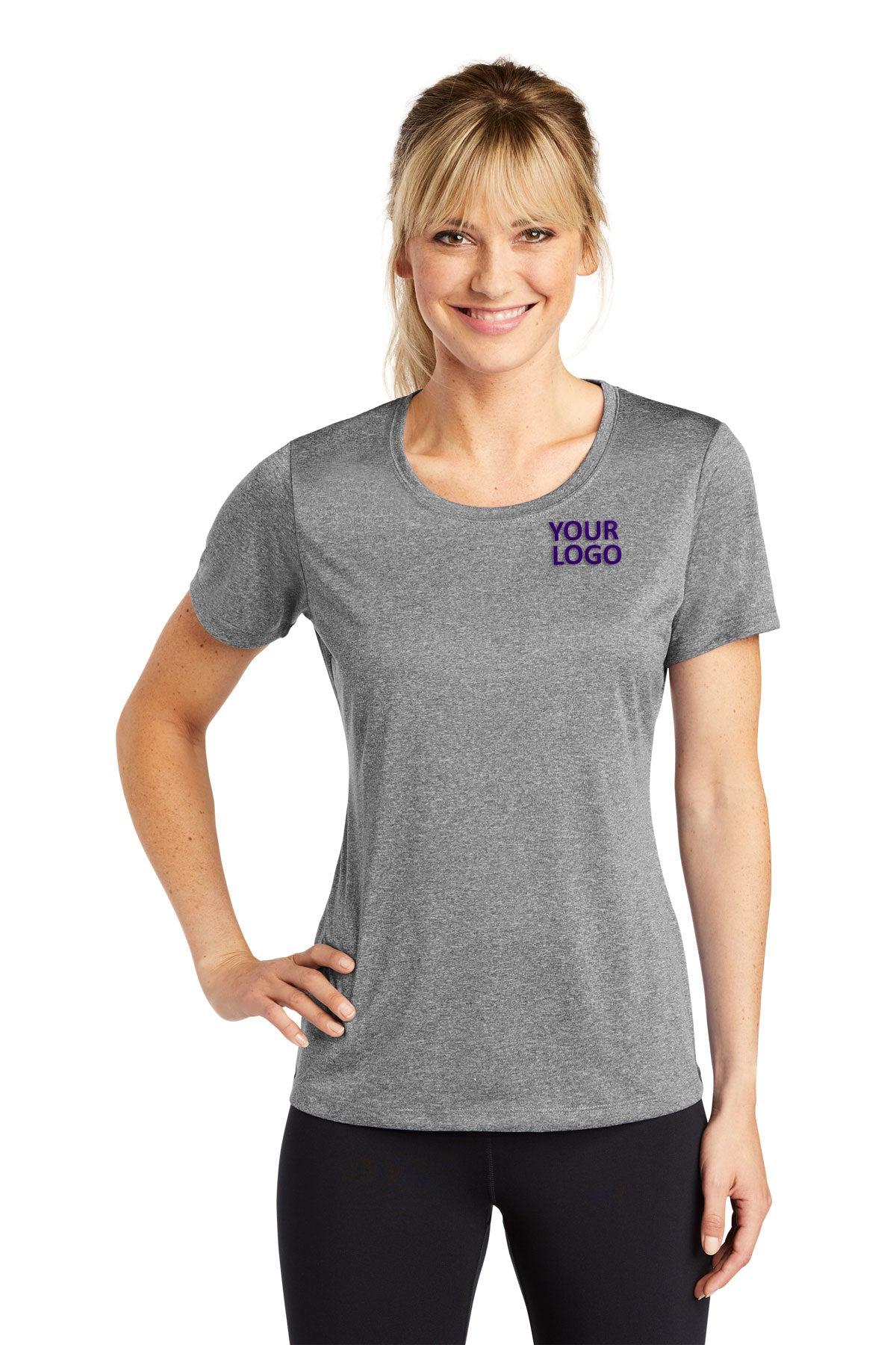 Sport-Tek Ladies Heather Contender Branded Scoop Neck Tee's, Vintage Heather