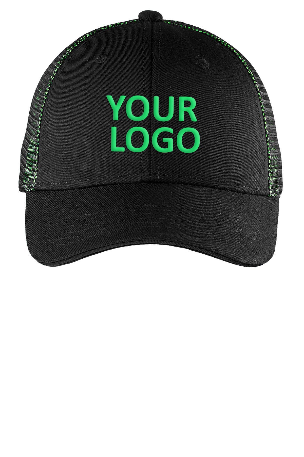 Port Authority Double Mesh Snapback Sandwich Bill Customized Caps, Black/ Shock Green