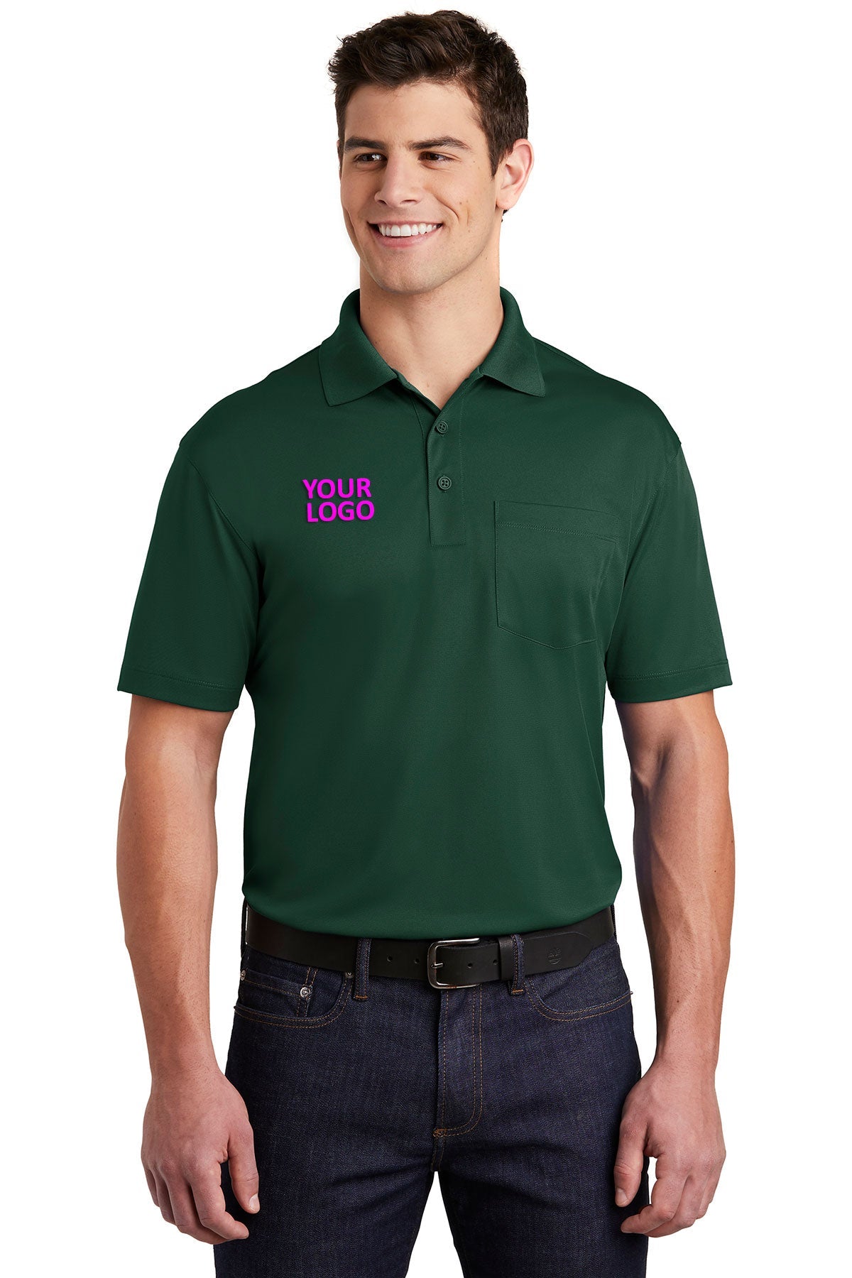 Sport-Tek Micropique Customized Sport-Wick Pocket Polos, Forest Green