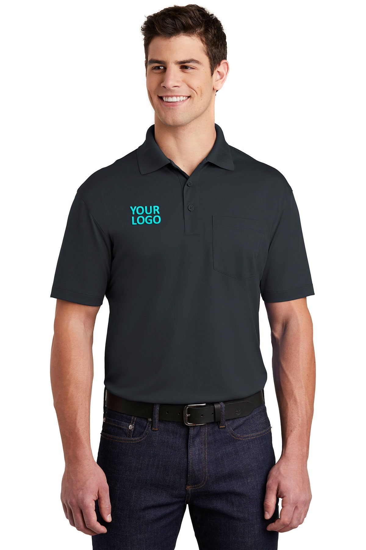Sport-Tek Micropique Customized Sport-Wick Pocket Polos, Iron Grey