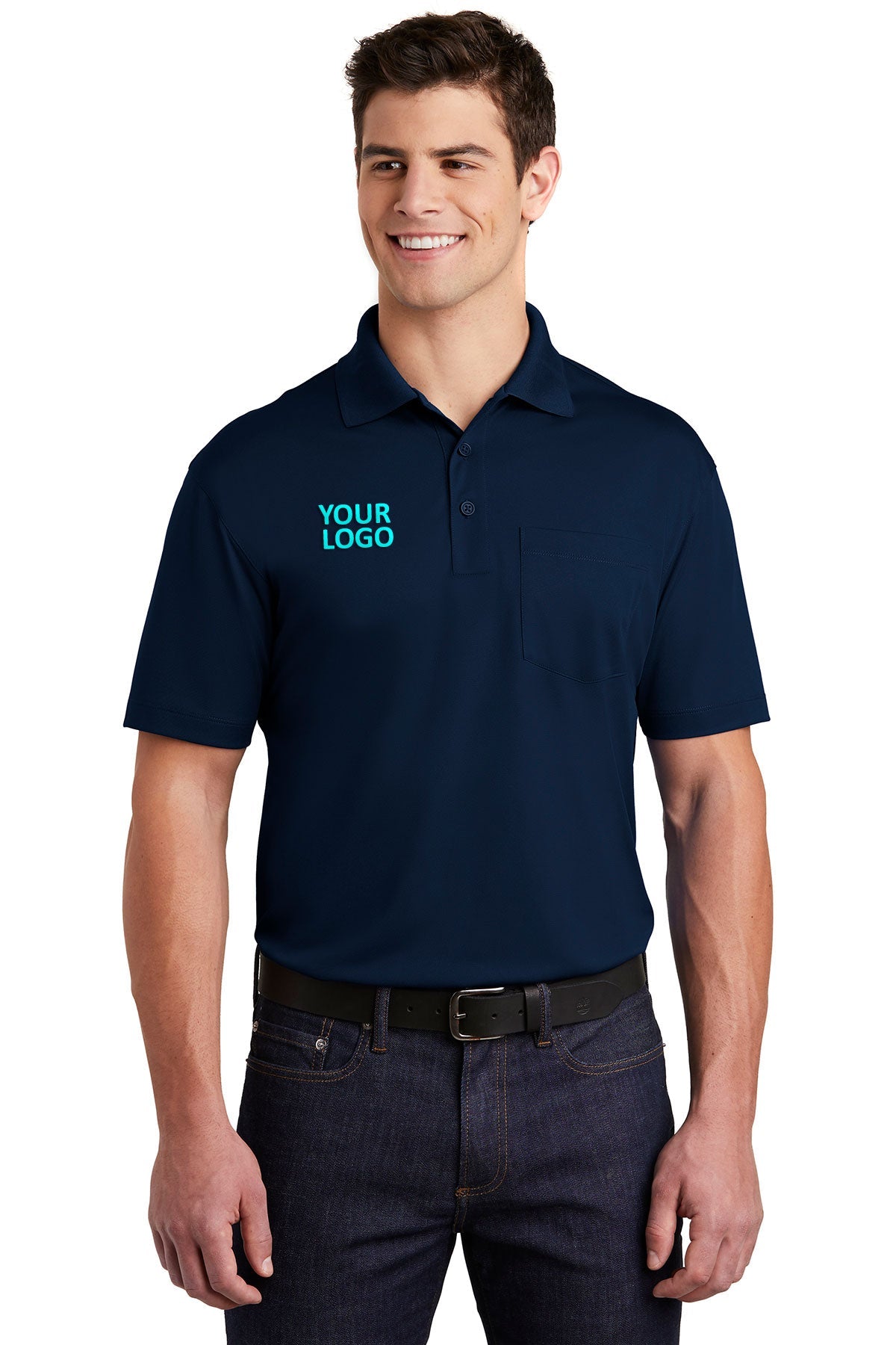 Sport-Tek Micropique Custom Sport-Wick Pocket Polos, True Navy