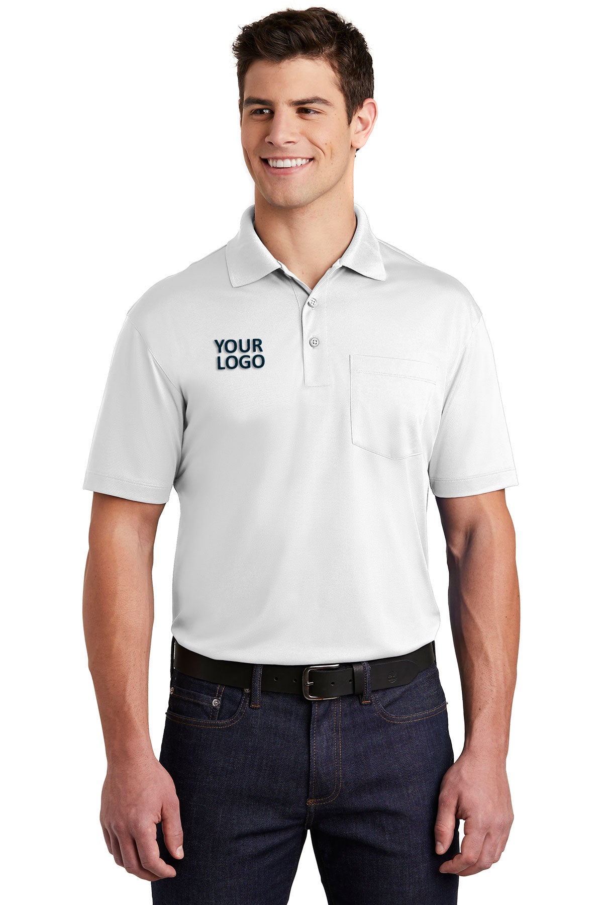 Sport-Tek Micropique Branded Sport-Wick Pocket Polos, White