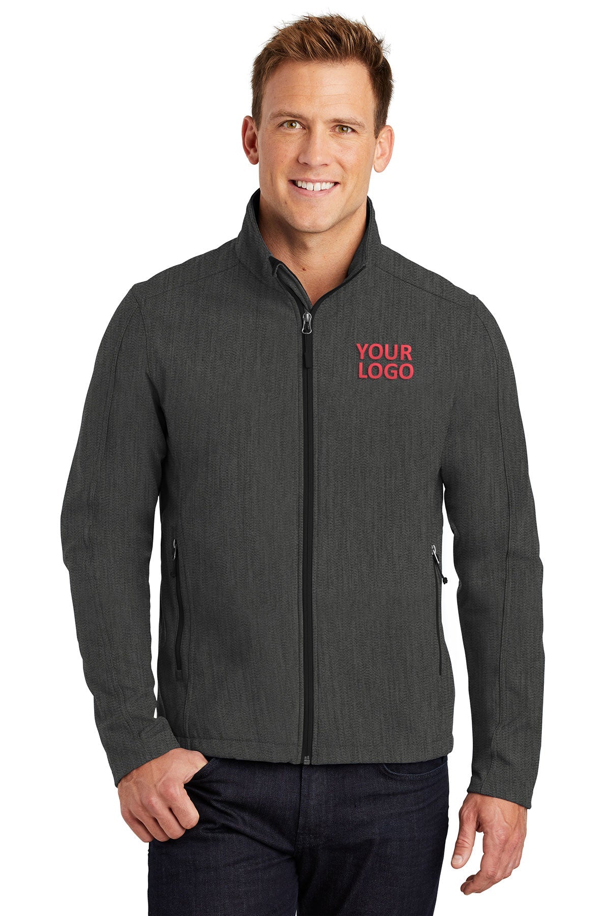 port authority black charcoal heather j317 custom jackets with logo