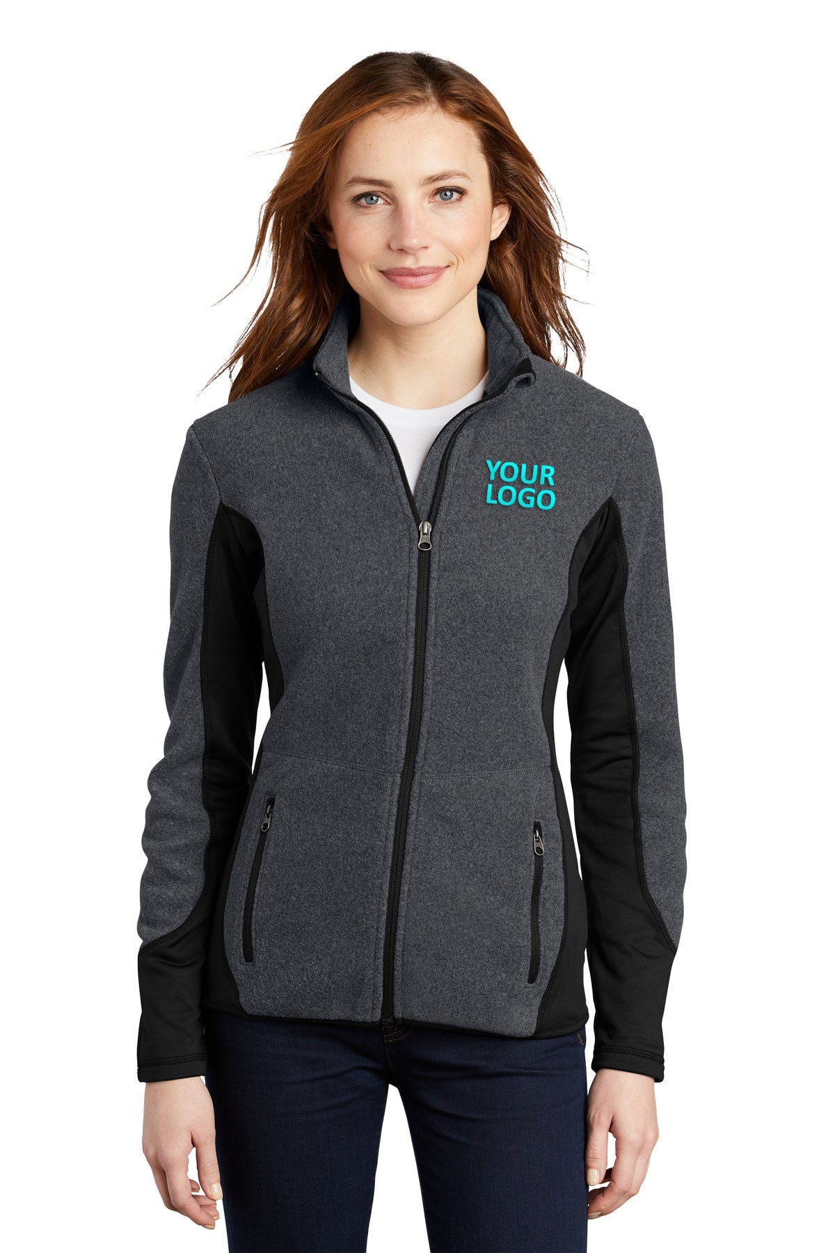port authority charcoal heather/ black l227 promotional jackets company logo