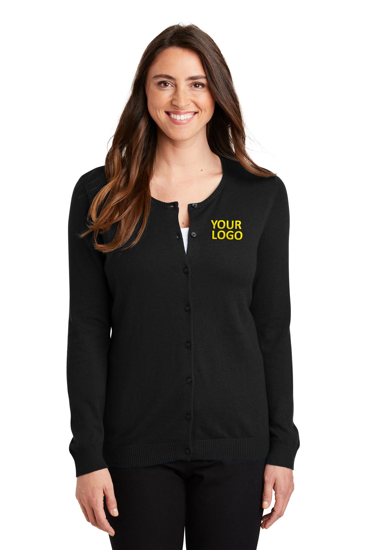 Port Authority Ladies Cardigan Customized Sweaters, Black [OneTouch]