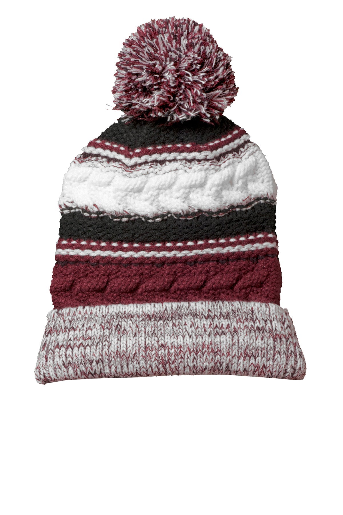 Sport-Tek Pom Pom Team Branded Beanies, Maroon/ Black/ White