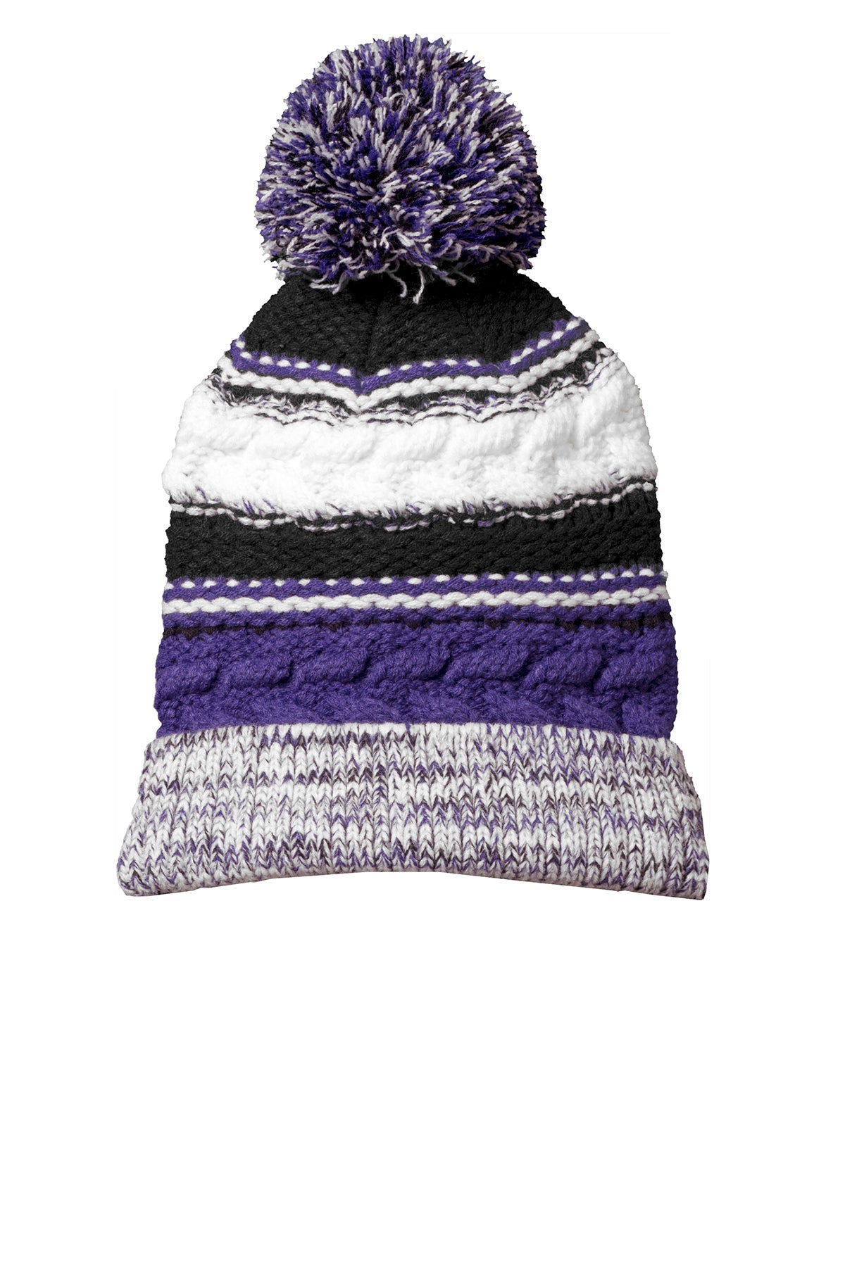 sport tek pom pom team beanie purple black white