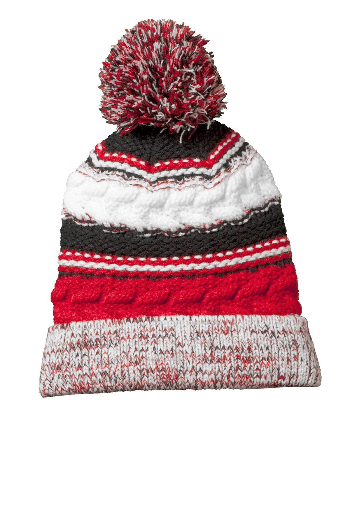 Sport-Tek Pom Pom Team Custom Beanies, True Red/ Black/ White