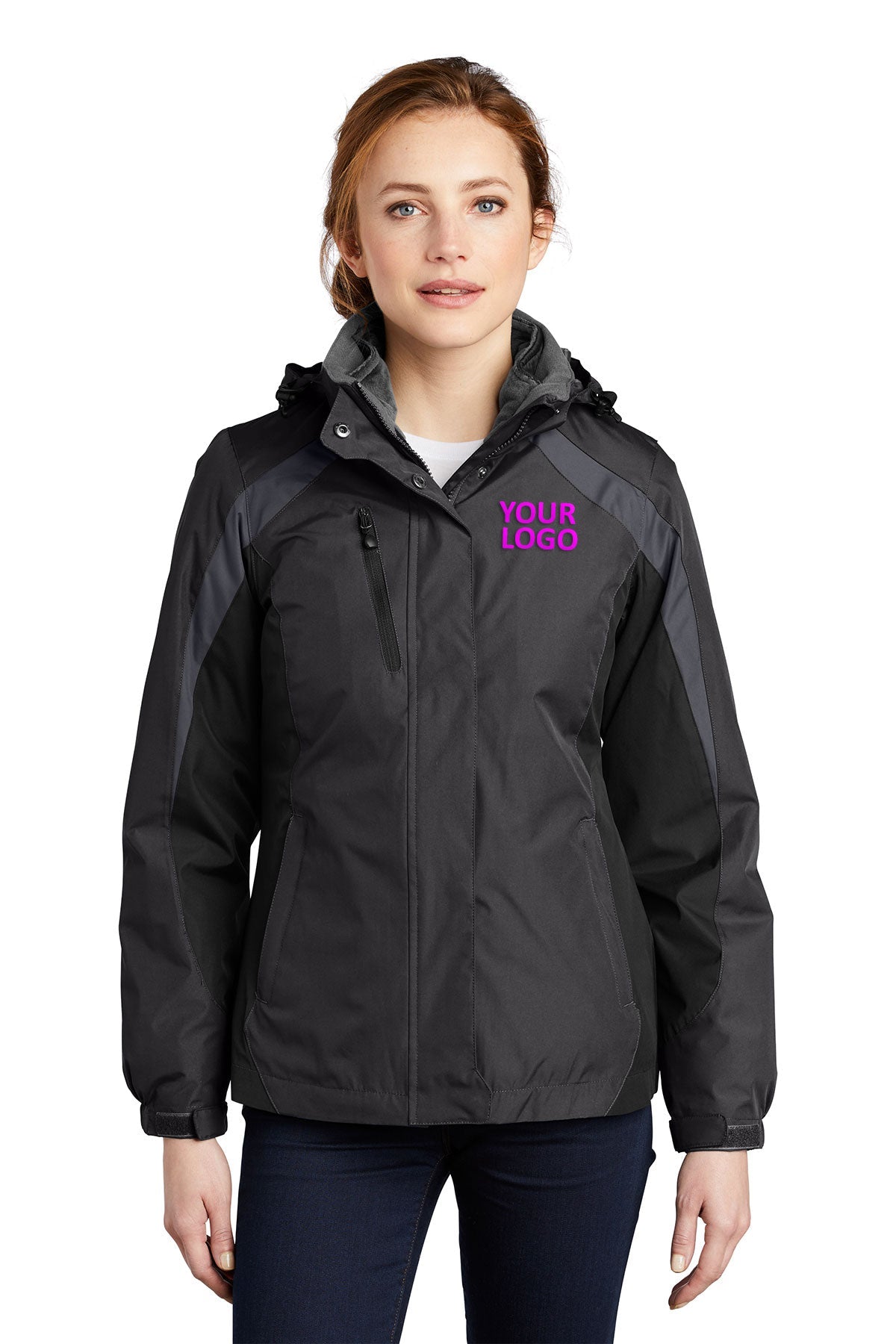 port authority black/ black/ magnet grey l321 company embroidered jackets