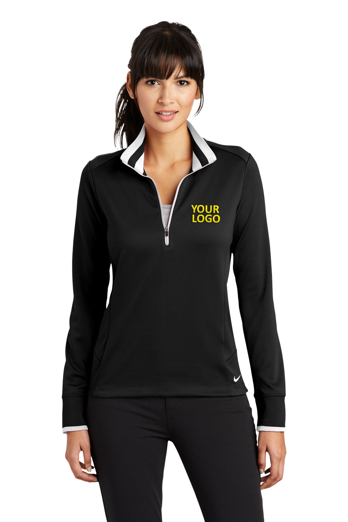 Nike Ladies Dri-FIT Custom Quarter Zip Cover-Ups, Black/ White