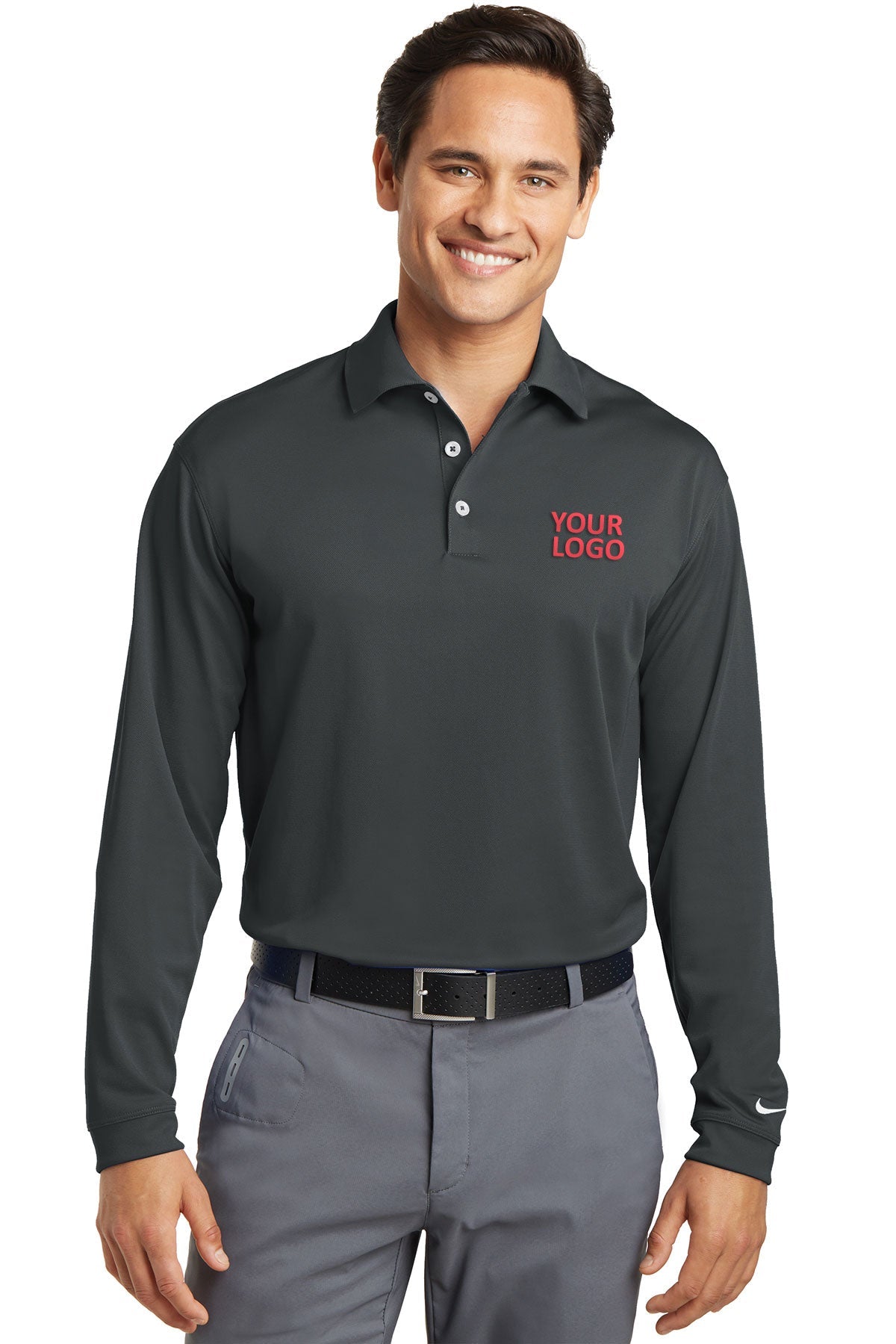 Nike Tall Long Sleeve Dri-FIT Stretch Custom Polos, Anthracite