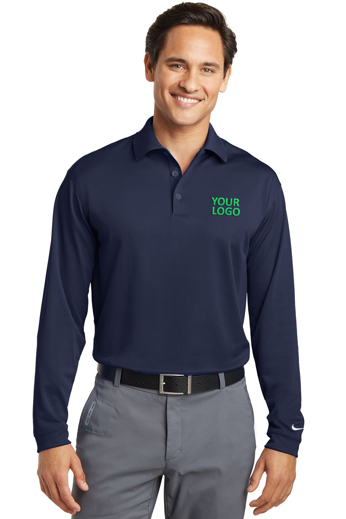 Nike Tall Long Sleeve Dri-FIT Stretch Custom Polos, Midnight Navy