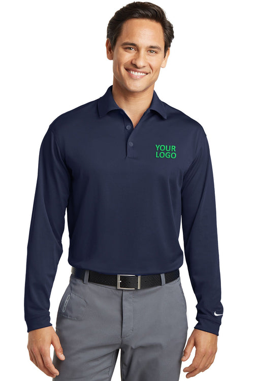 Nike Long Sleeve DriFIT Stretch Tech Custom Polos, Midnight Navy