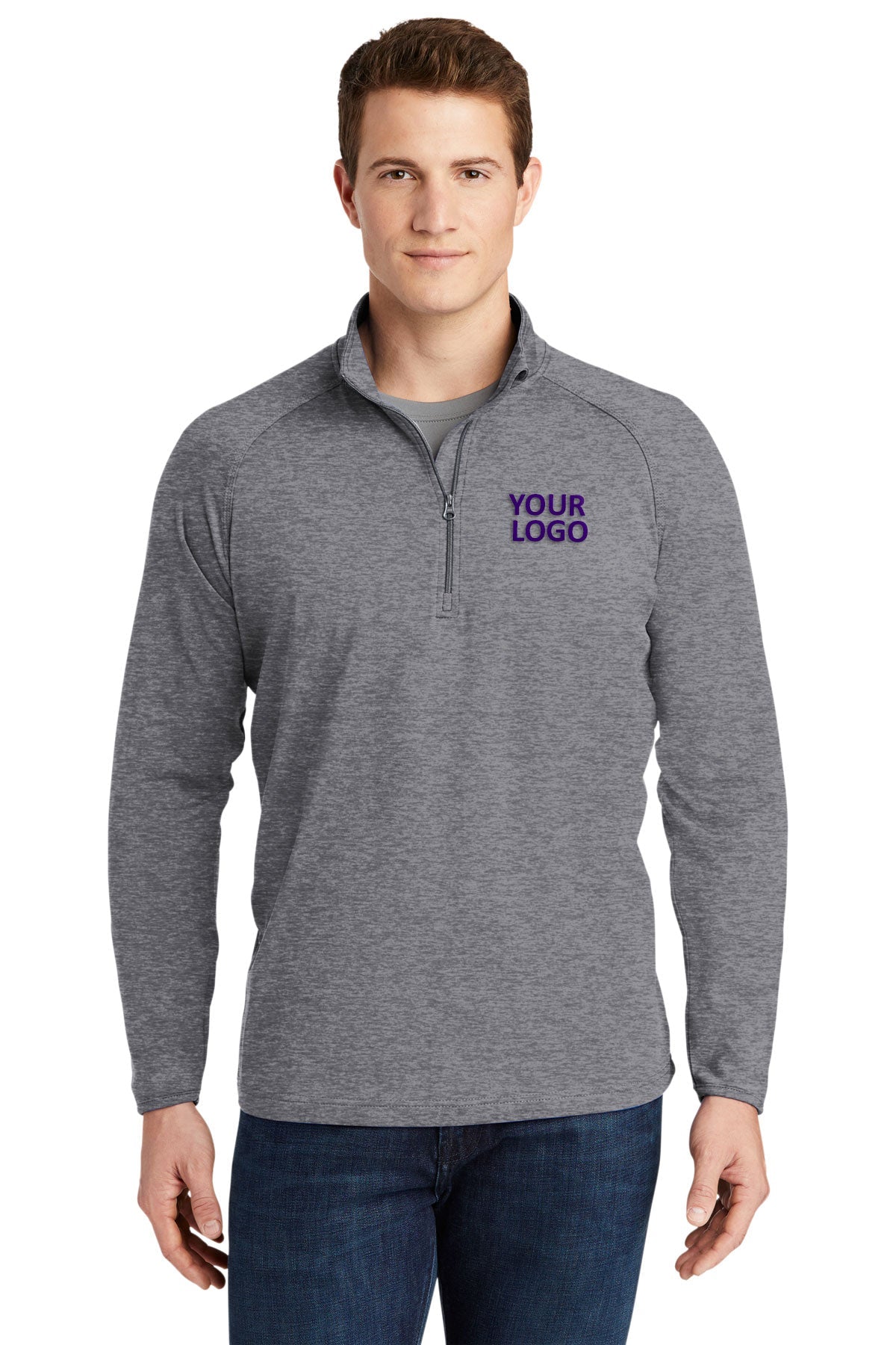Sport-Tek Tall Sport-Wick Stretch Branded 1/2-Zip Pullovers, Charcoal Grey Heather