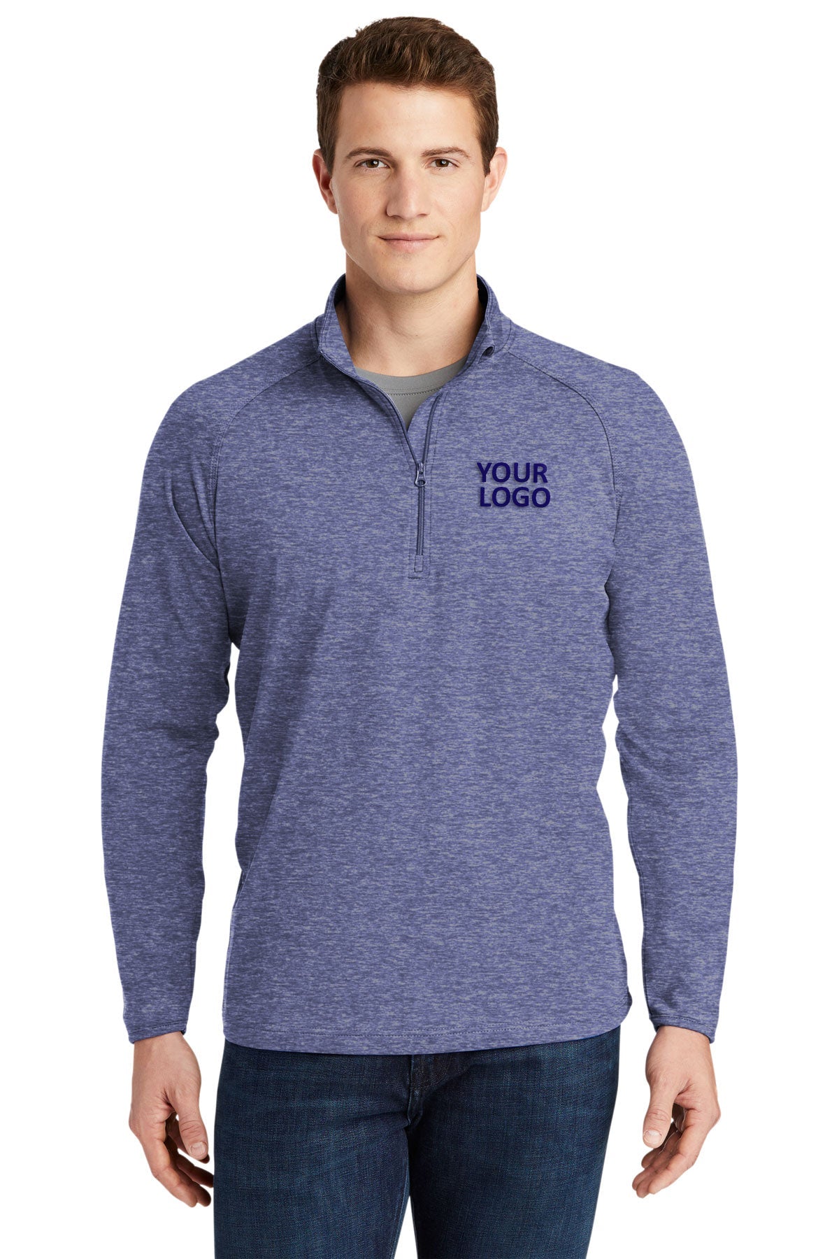Sport-Tek Tall Sport-Wick Stretch Branded 1/2-Zip Pullovers, True Navy Heather