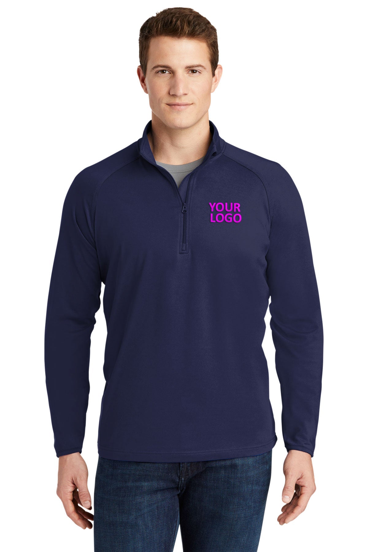 Sport-Tek Tall Sport-Wick Stretch Branded 1/2-Zip Pullovers, True Navy
