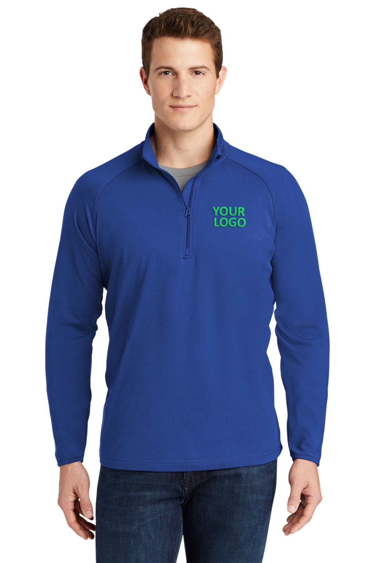 Sport-Tek Tall Sport-Wick Stretch Custom 1/2-Zip Pullovers, True Royal