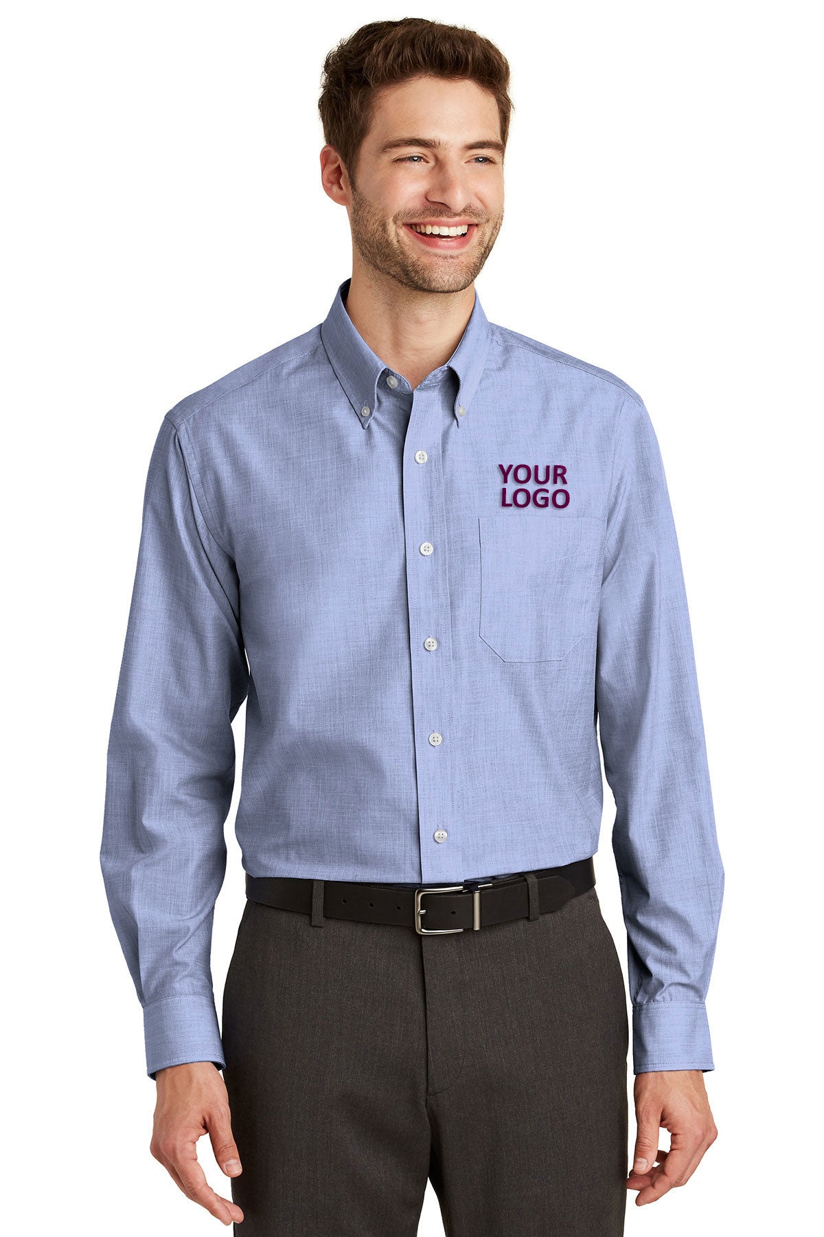 Port Authority Chambray Blue TLS640 business shirts with company logo