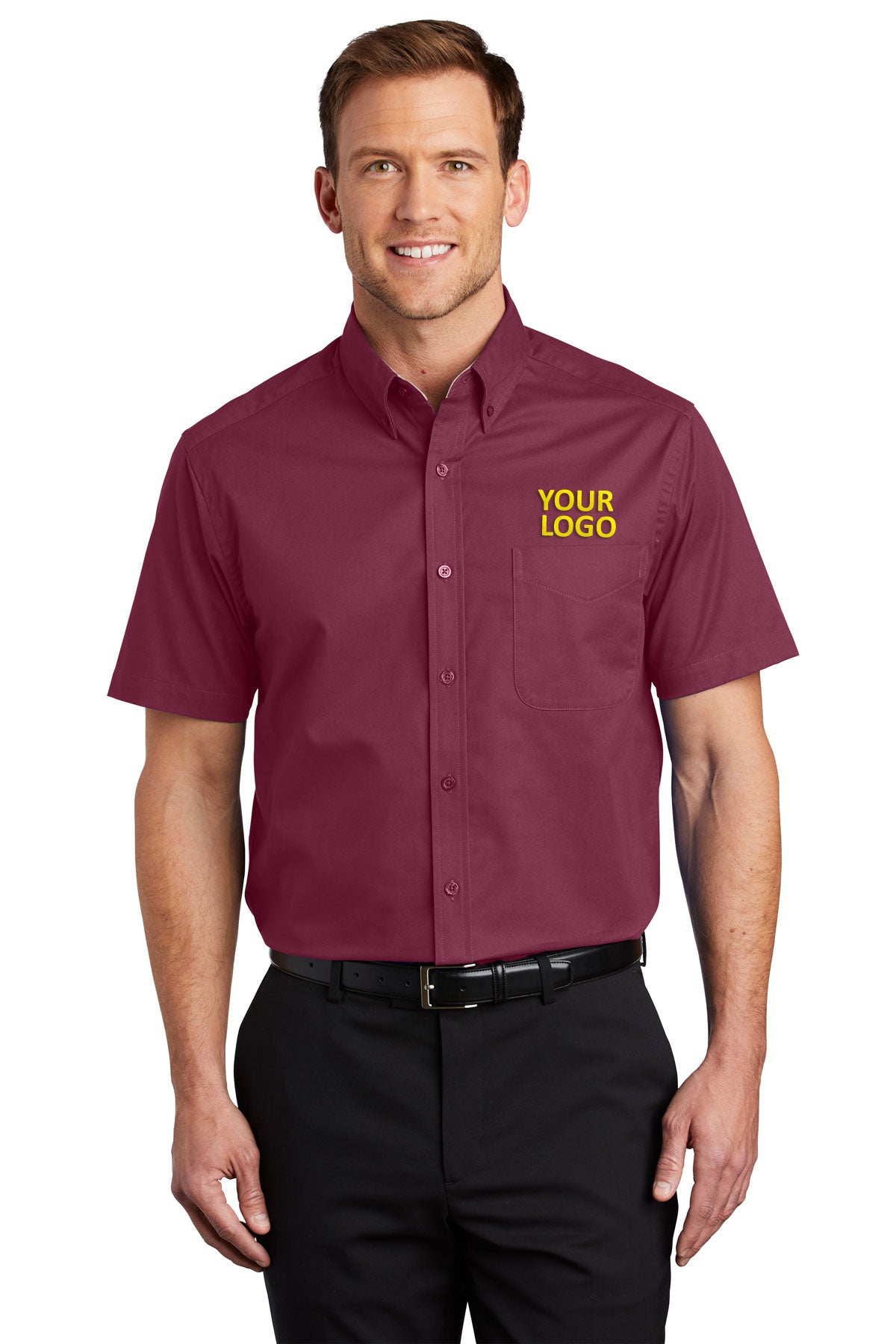 Port Authority Burgundy/ Light Stone TLS508 custom logo shirts