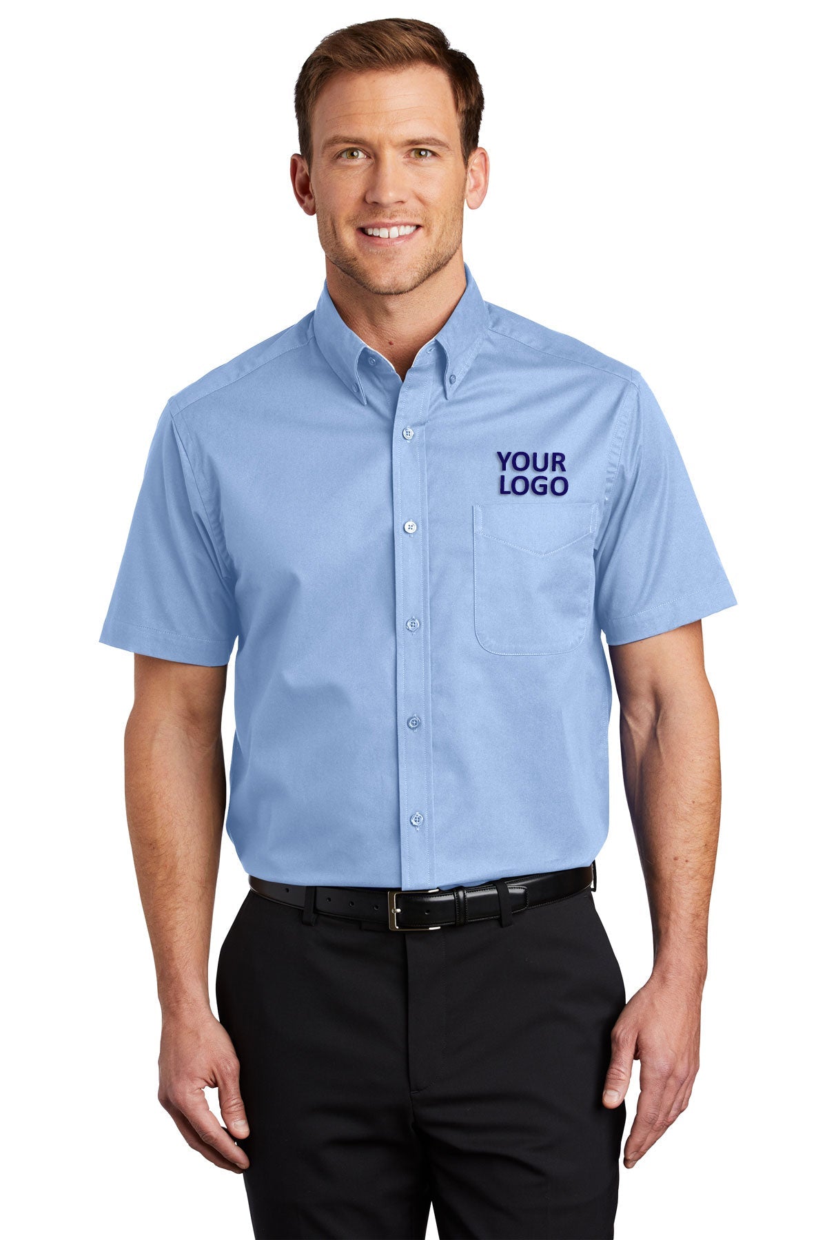 Port Authority Light Blue/ Light Stone TLS508 company logo shirts