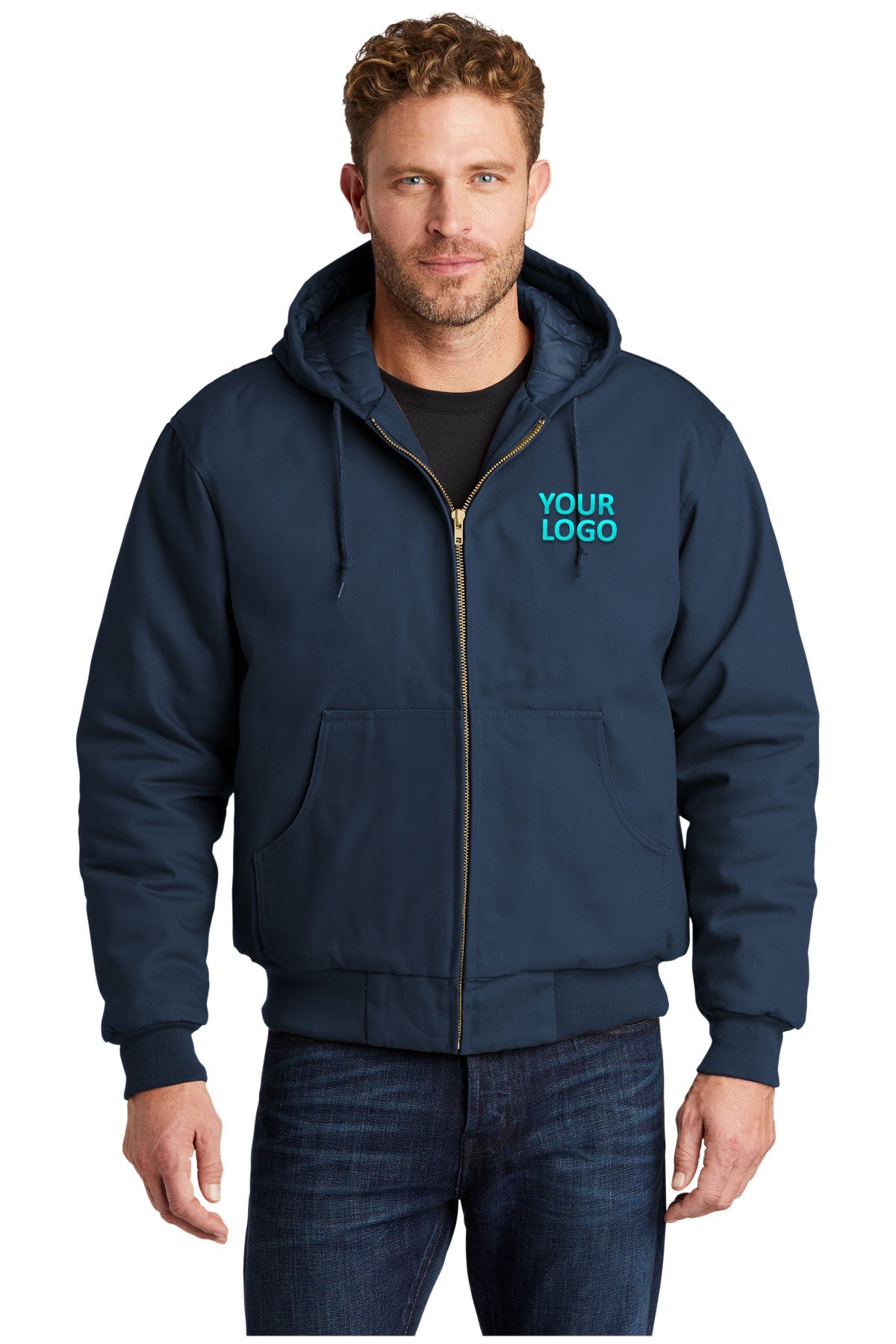 CornerStone Navy TLJ763H promotional jackets company logo