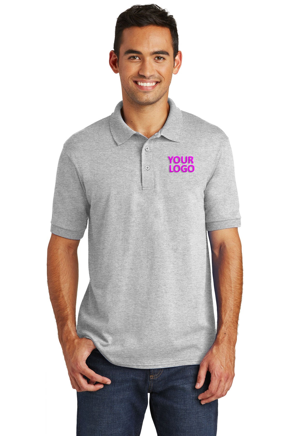 Port & Company Custom Jersey Knit Polos, Ash [Adam Equipment]