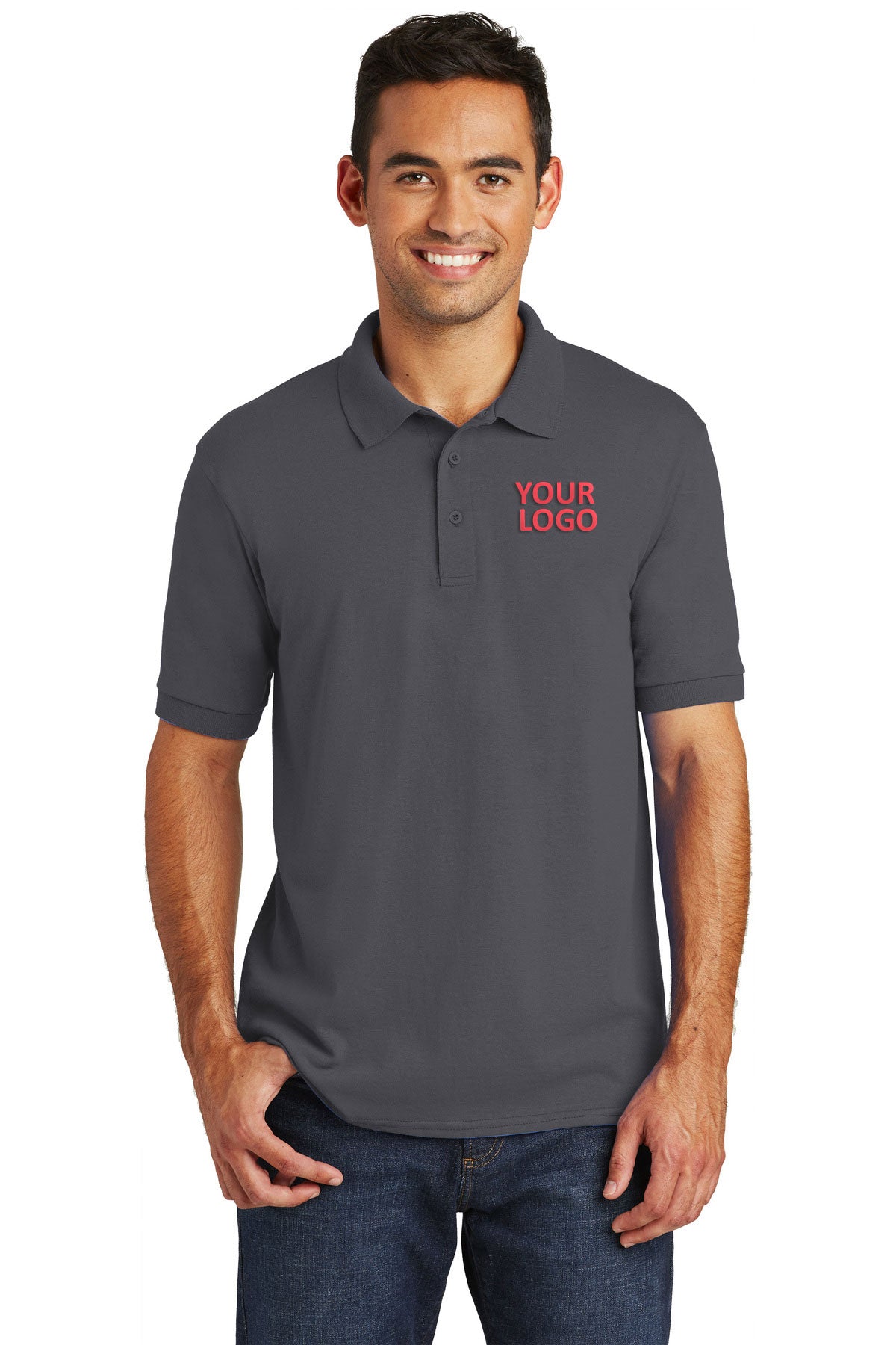 port & company charcoal kp55 custom dri fit polo shirts