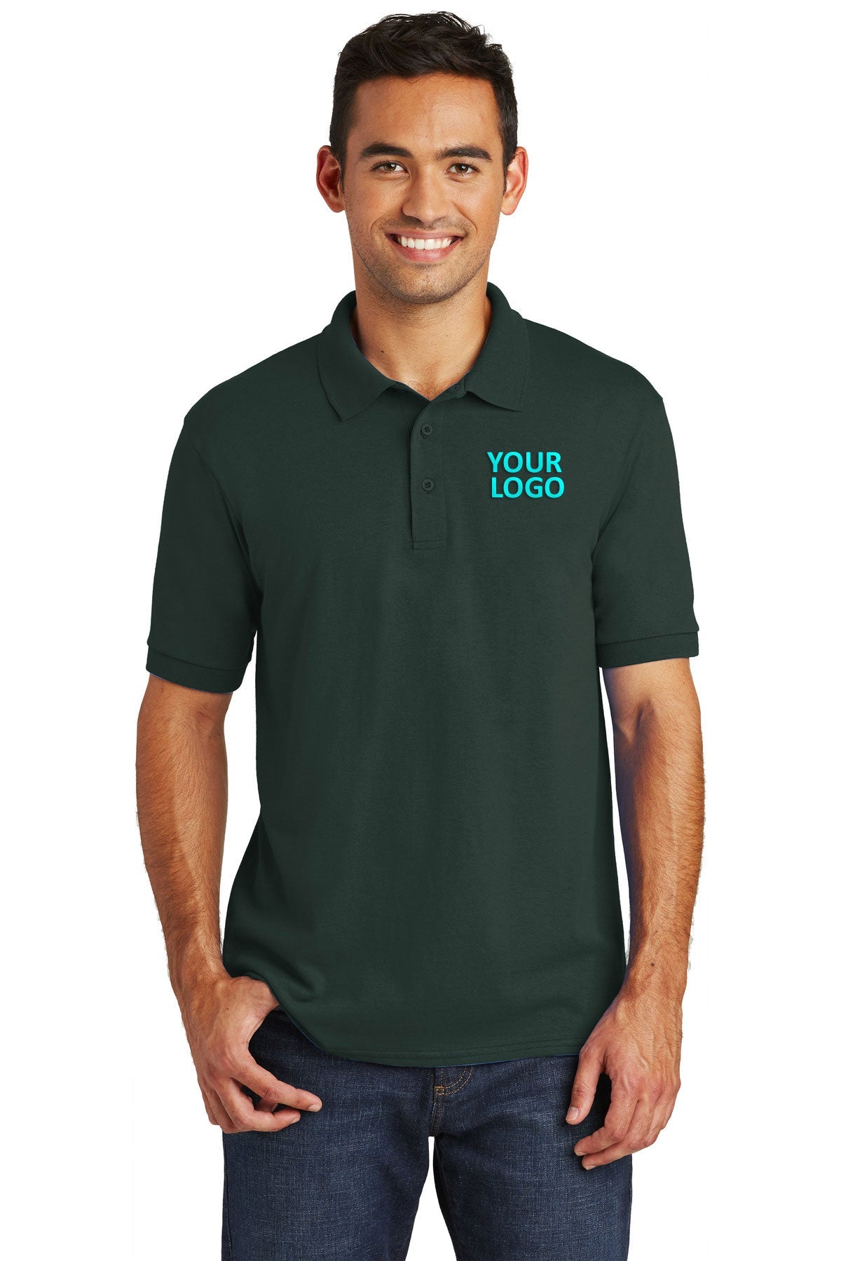 Port & Company Custom Jersey Knit Polos, Dark Green