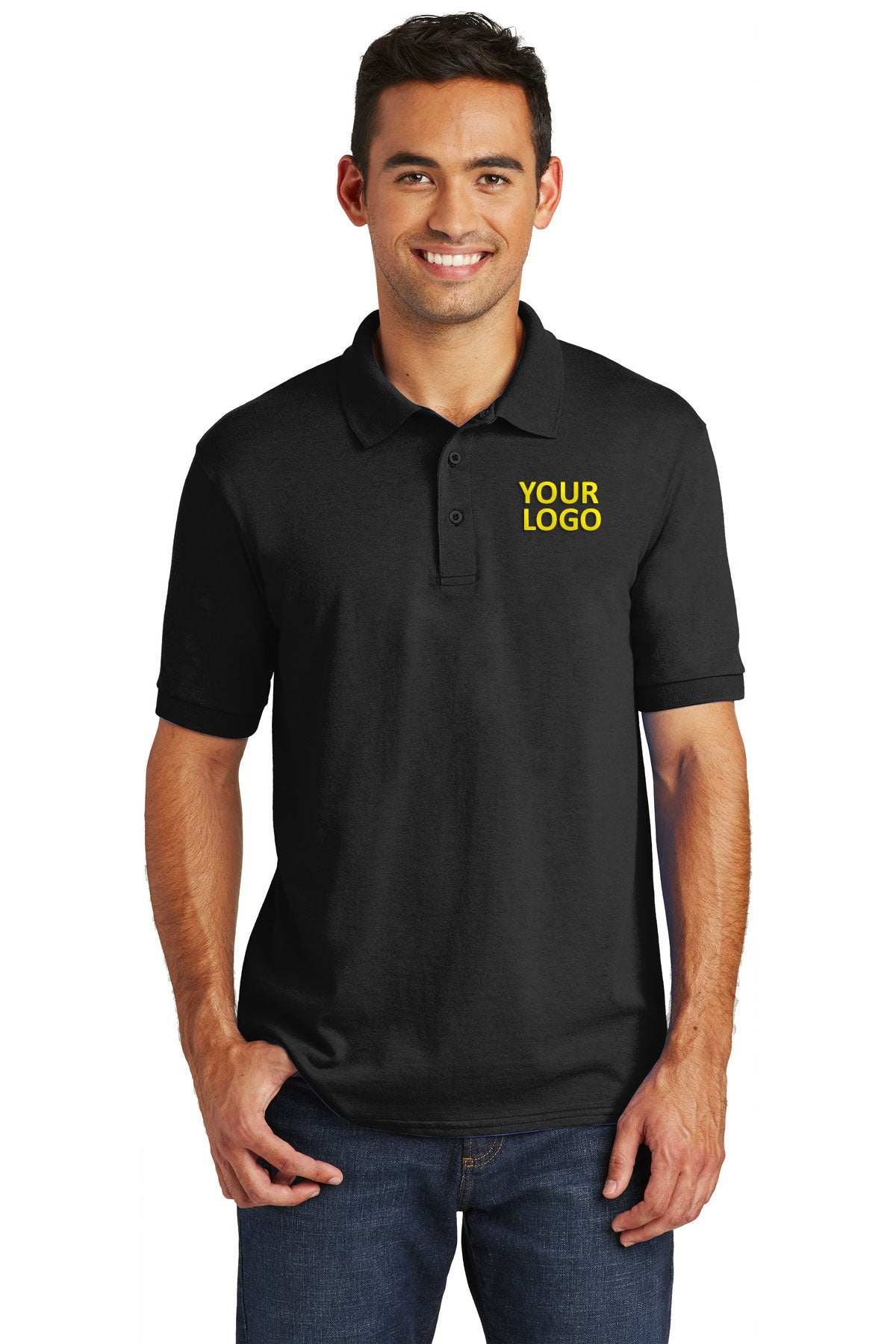 Port & Company Branded Jersey Knit Polos, Jet Black