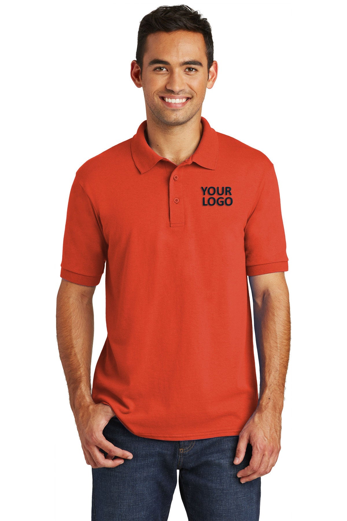 port & company orange kp55 custom logo polo shirts embroidered