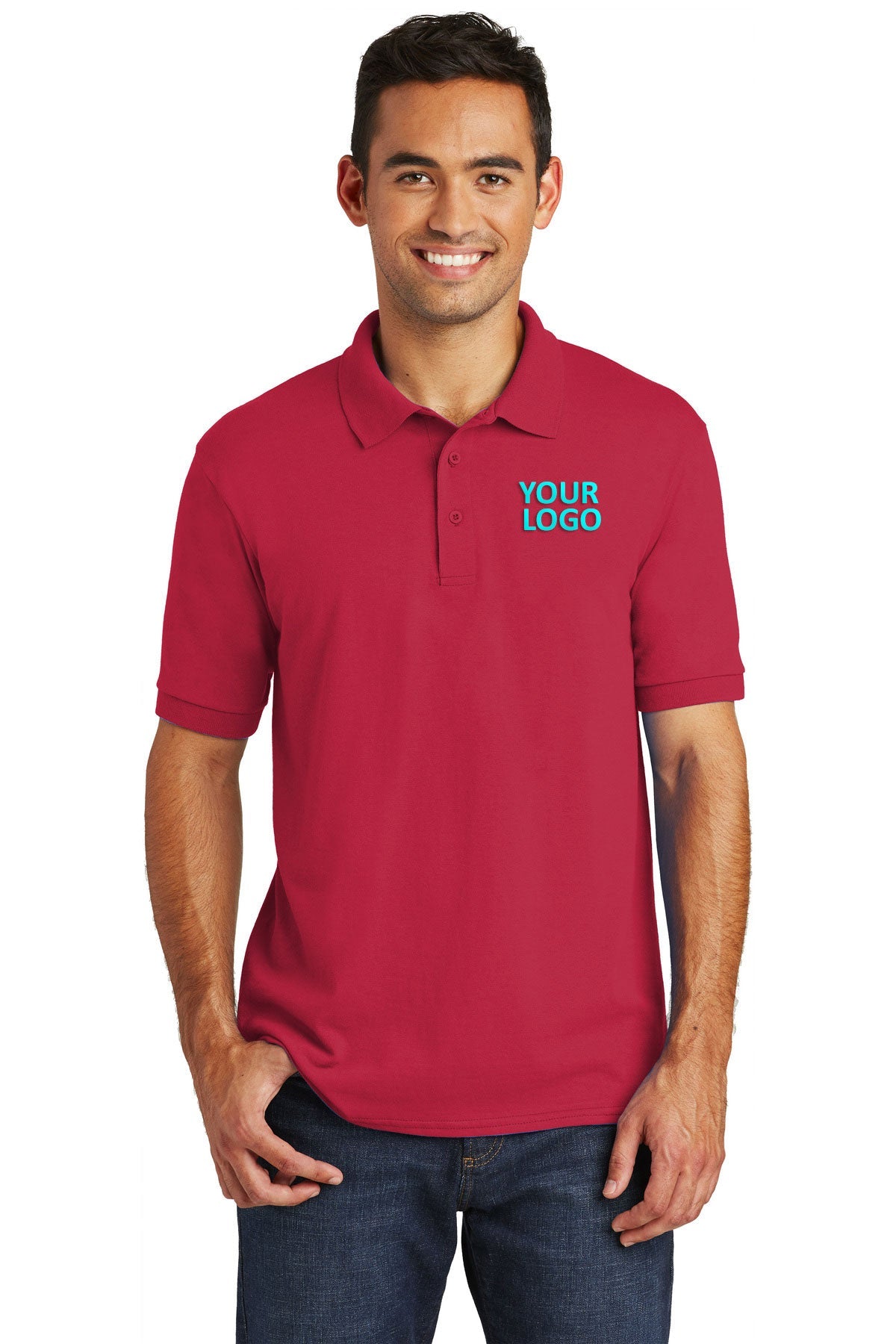 Port & Company Customized Jersey Knit Polos, Red