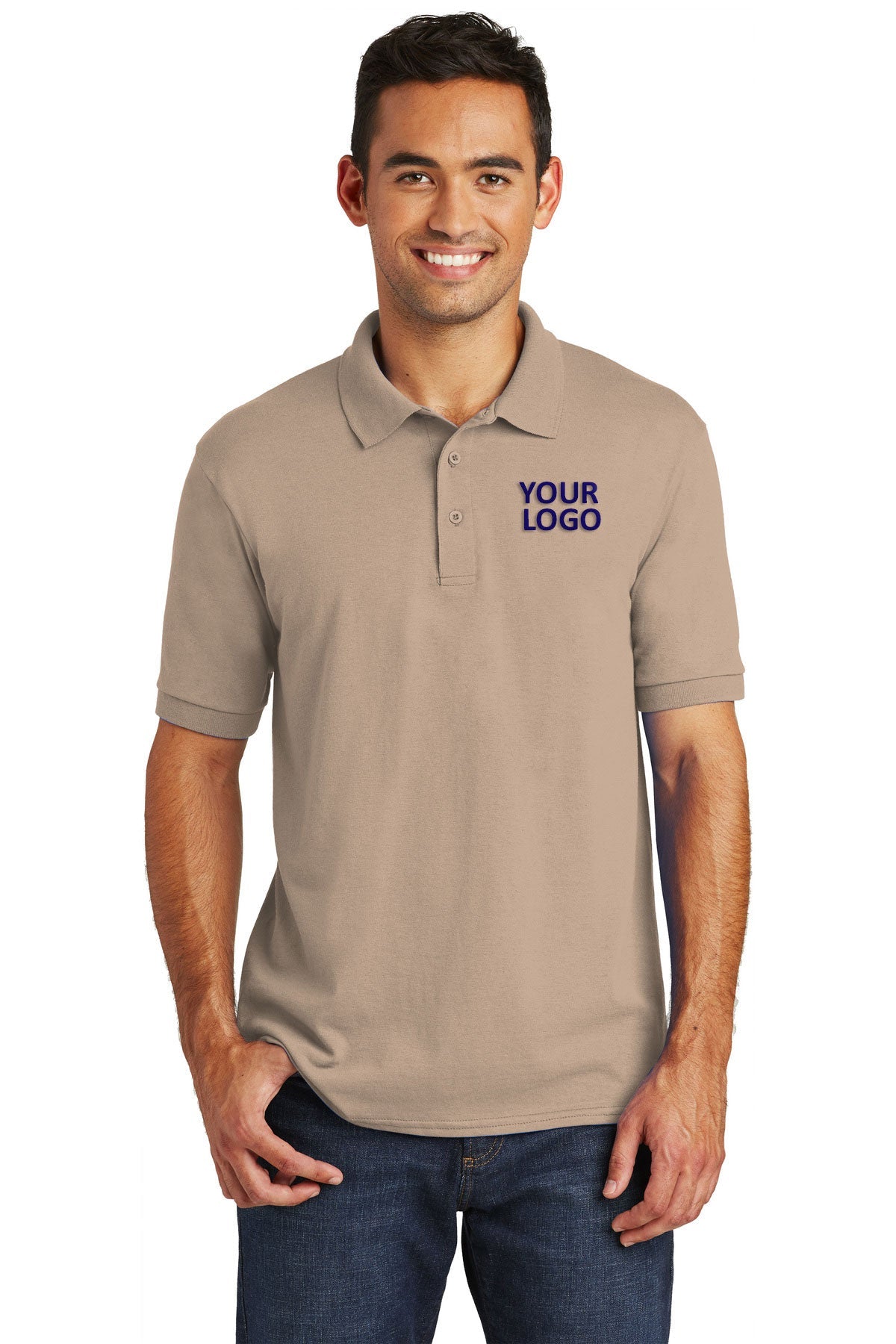 port & company sand kp55 custom logo polo shirts embroidered