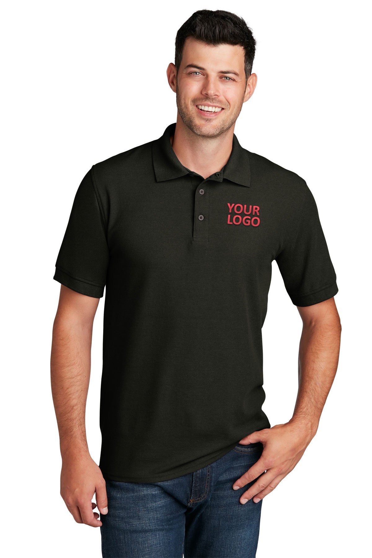 port & company jet black kp155 custom logo polo shirts