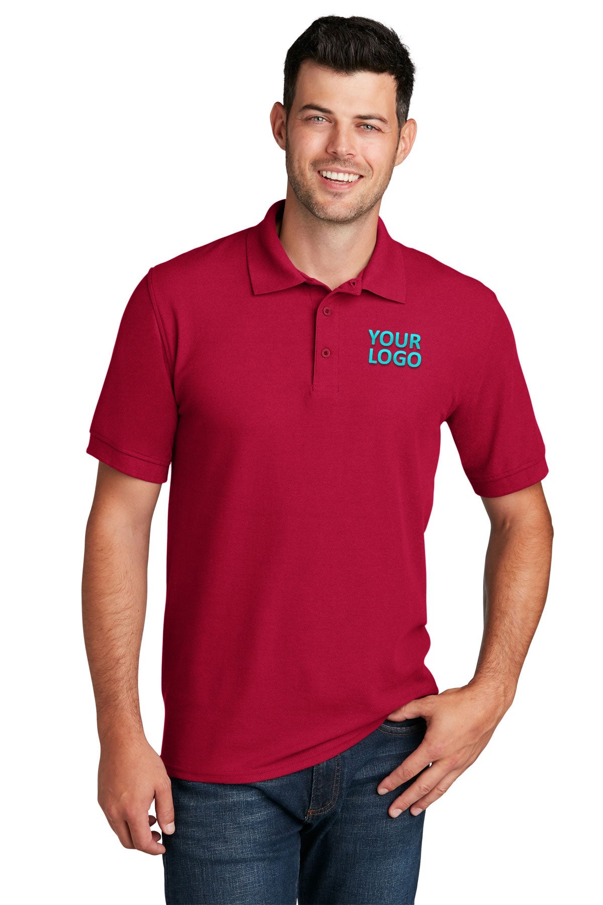 Port & Company Branded Pique Polos, Red