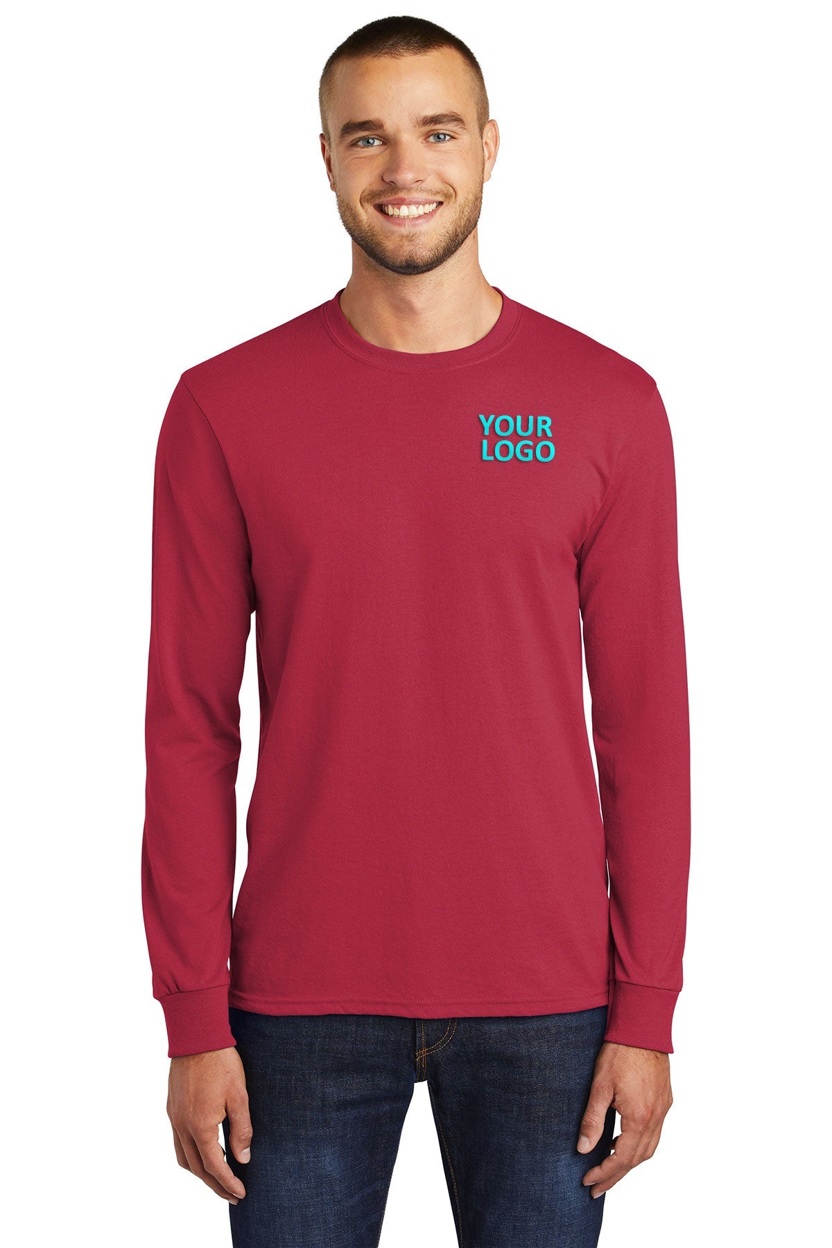 Port & Company Tall Long Sleeve Custom Core Blend Tee's, Red