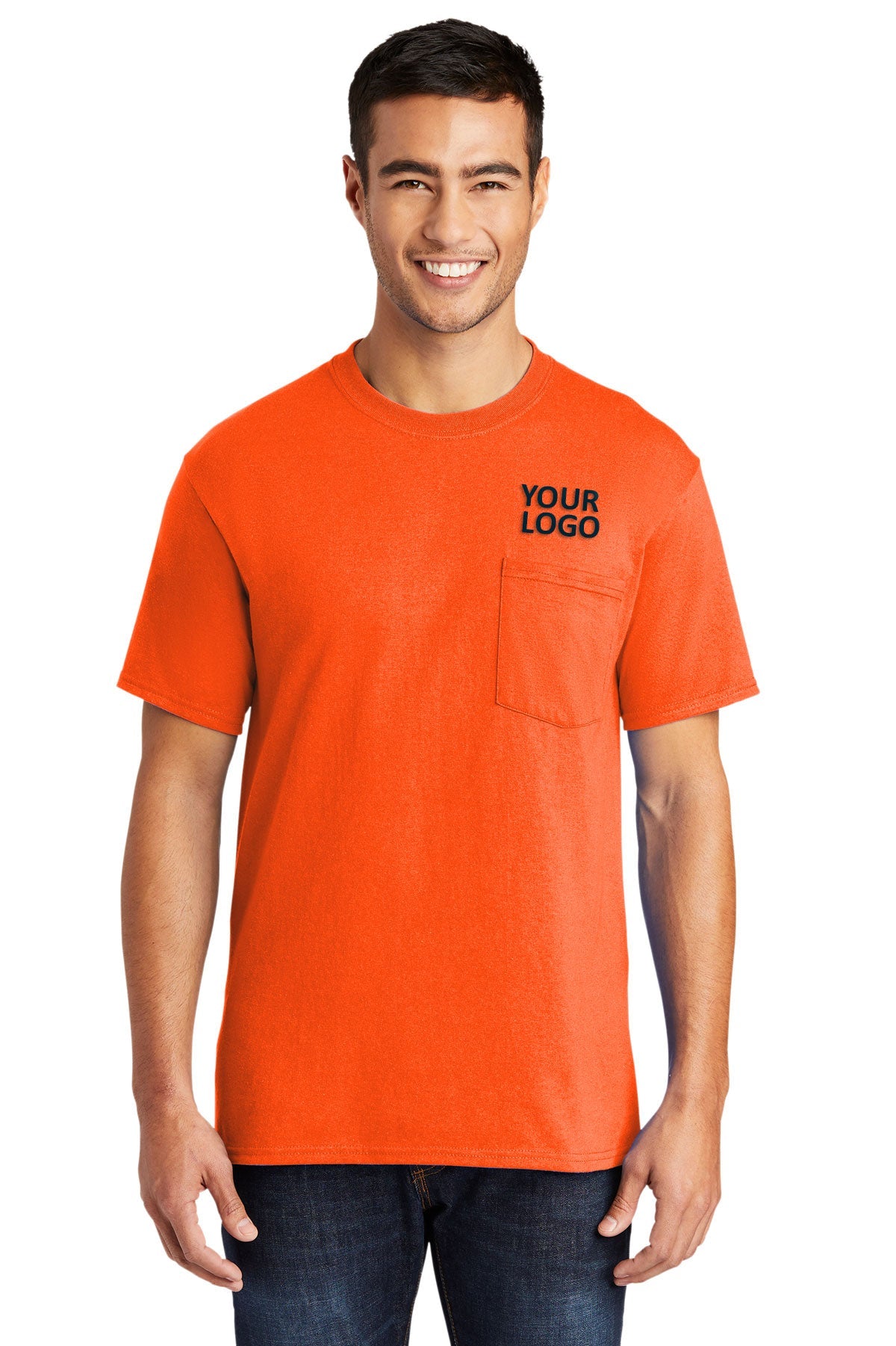 Port & Company Tall Core Blend Customized Pocket Tee's, Safety Orange