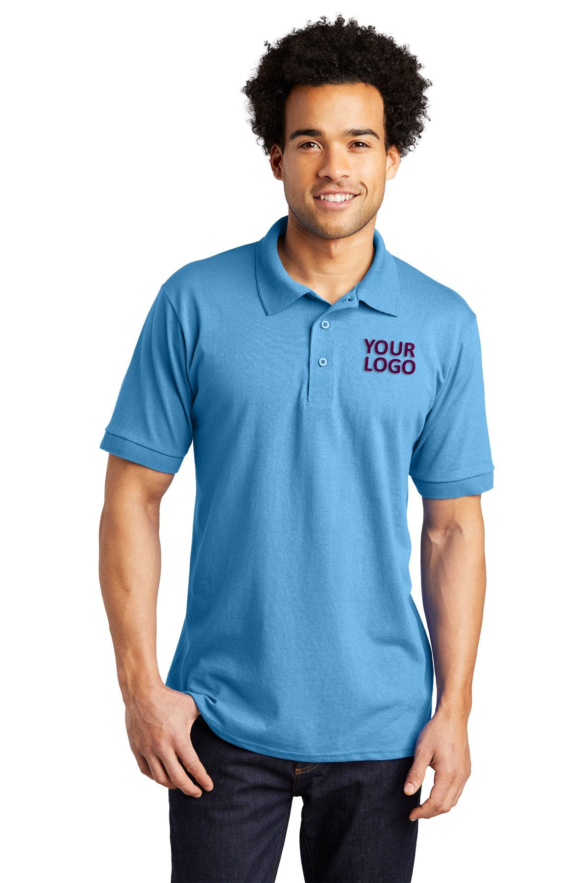 Port & Company Tall Jersey Knit Customized Polos, Aquatic Blue