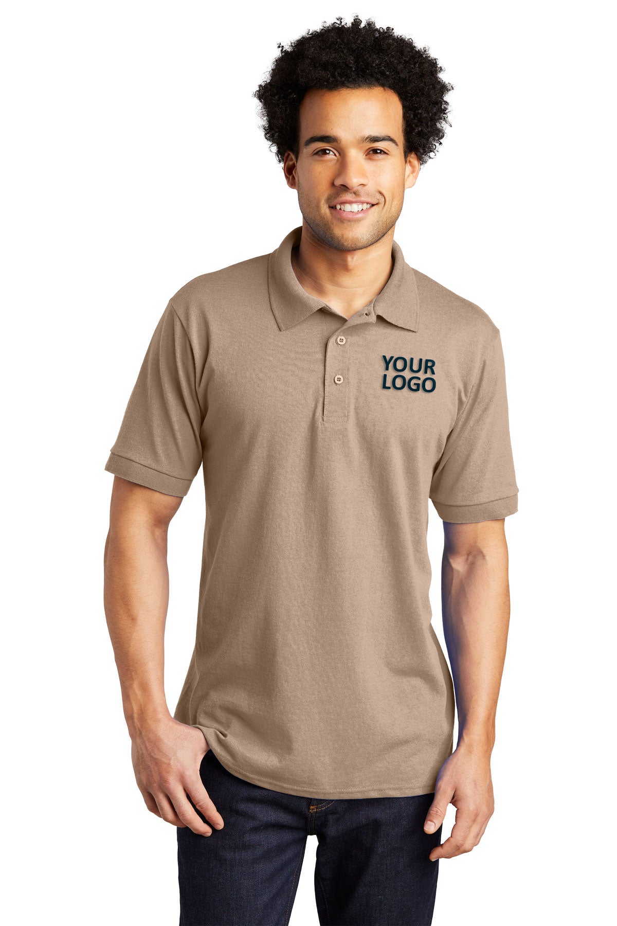 Port & Company Tall Jersey Knit Branded Polos, Sand