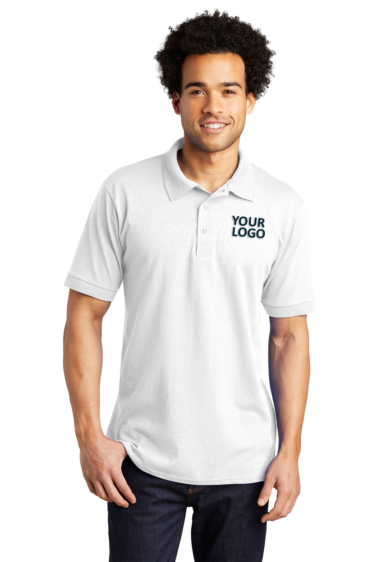 Port & Company Tall Jersey Knit Branded Polos, White [Spring Meadow Nursery]